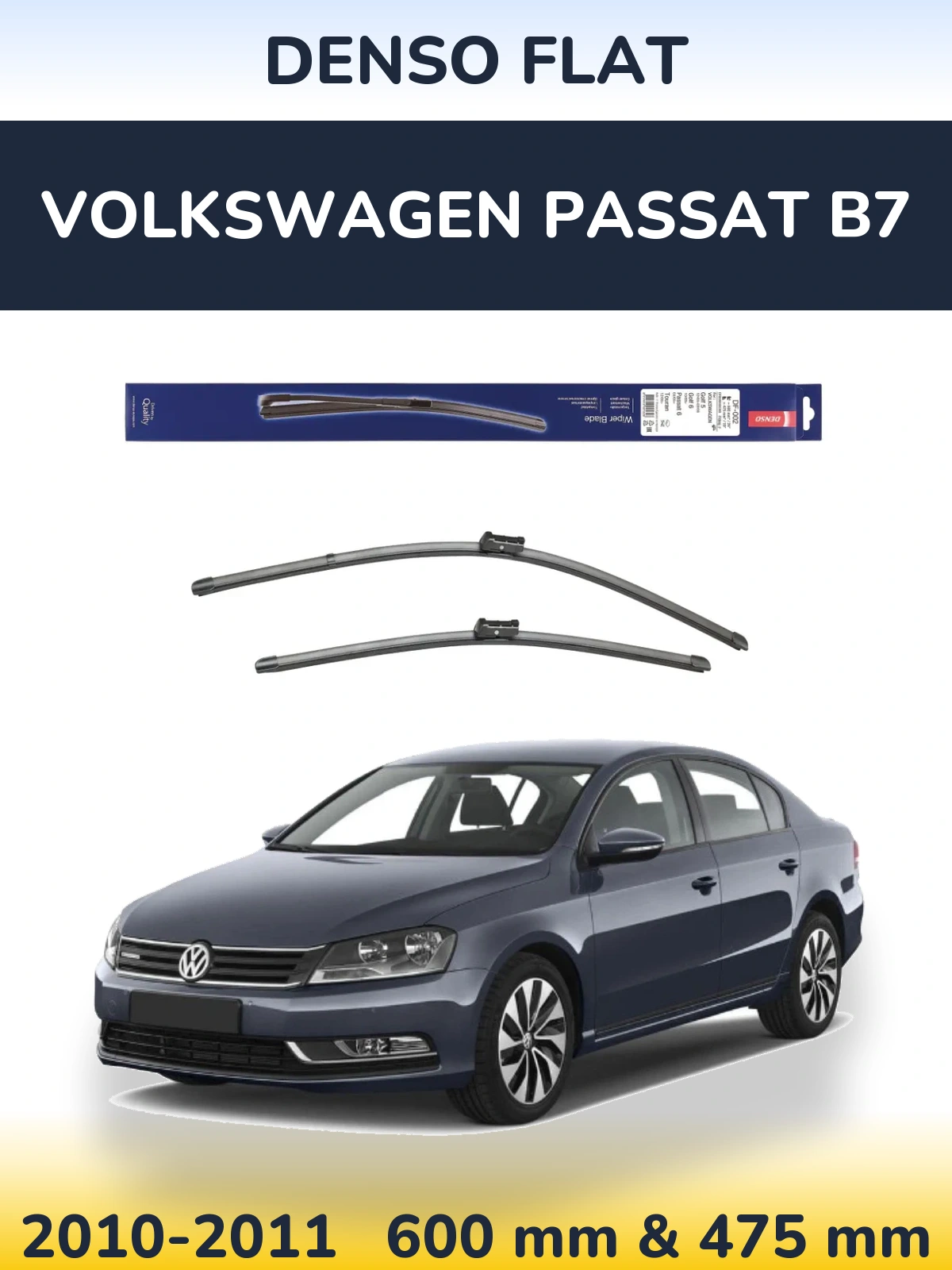 Sada předních stěračů Denso Flat 600 a 475 mm pro Volkswagen Passat B7 2010-2011