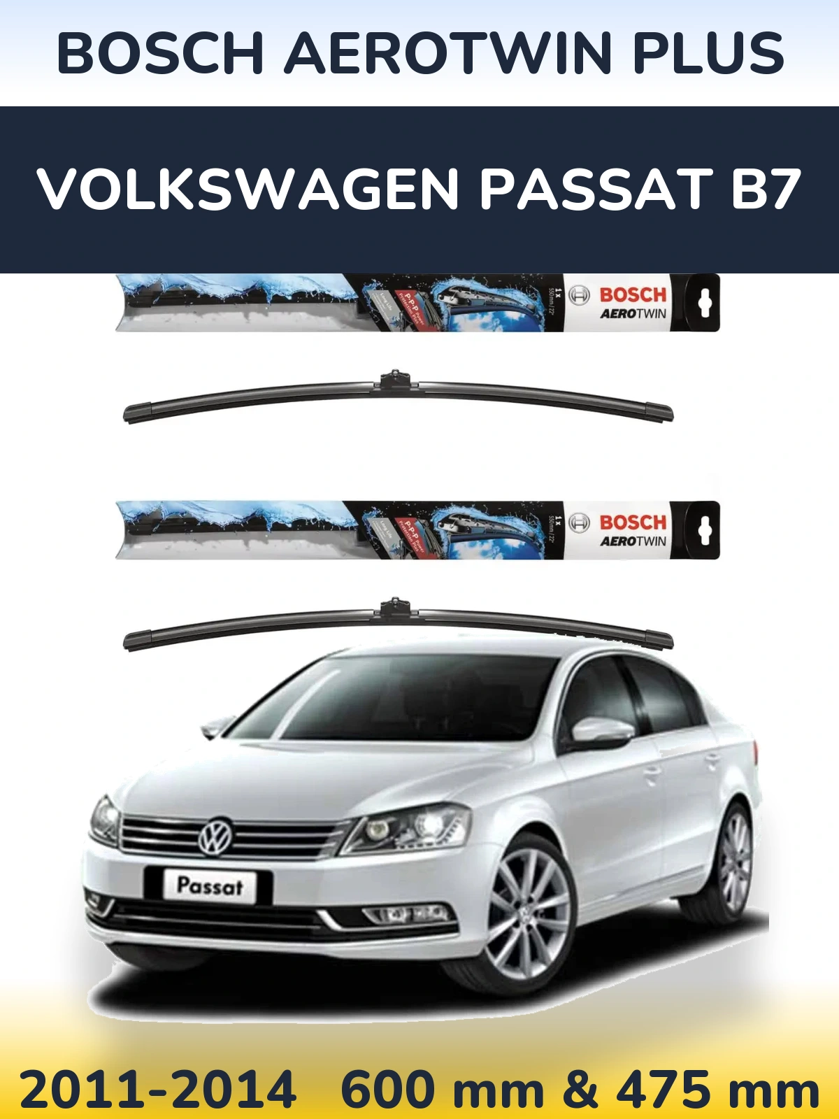 Sada předních stěračů BOSCH AeroTwin Plus 600 a 475 mm pro Volkswagen Passat B7 2011-2014