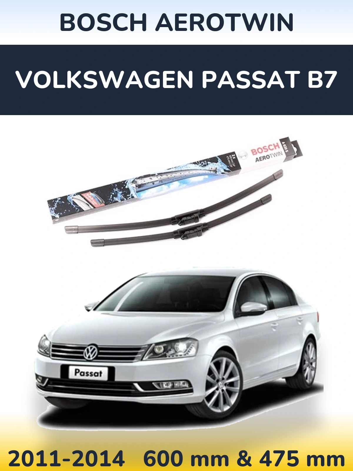 Sada předních stěračů BOSCH AeroTwin 600 a 475 mm pro Volkswagen Passat B7 2011-2014