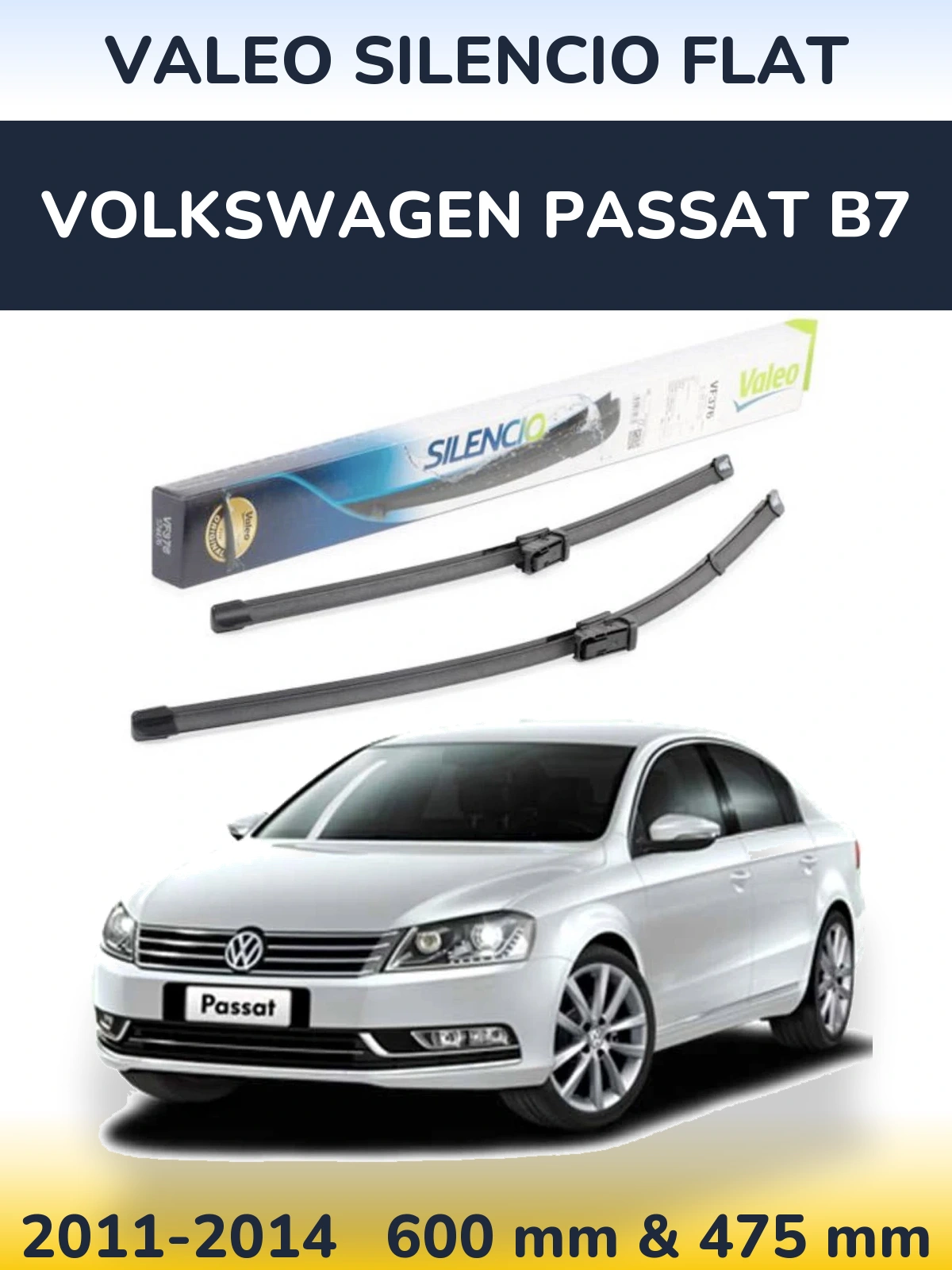 Sada předních stěračů Valeo Silencio Flat 600 a 475 mm pro Volkswagen Passat B7 2011-2014