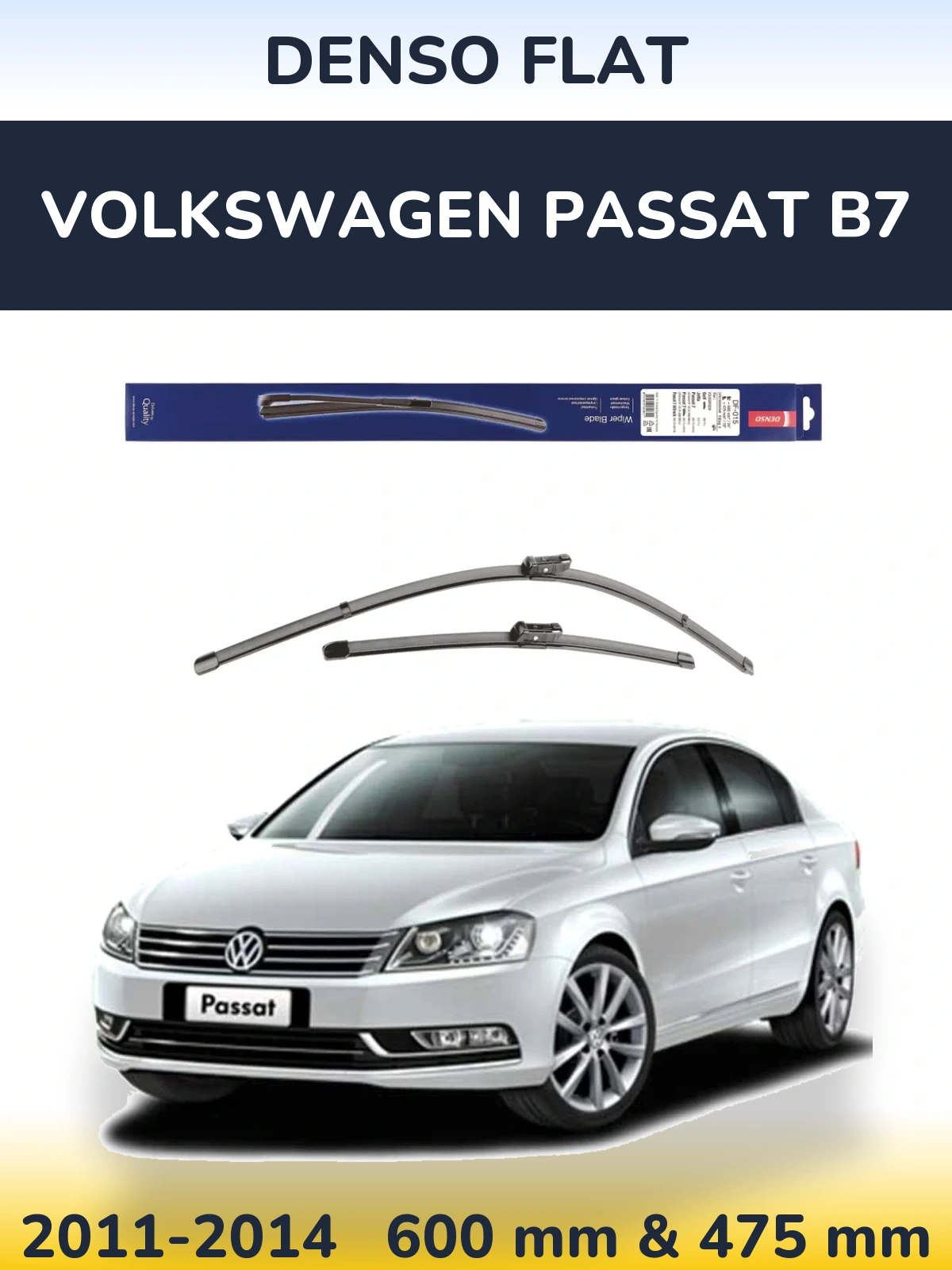 Sada předních stěračů Denso Flat 600 a 475 mm pro Volkswagen Passat B7 2011-2014