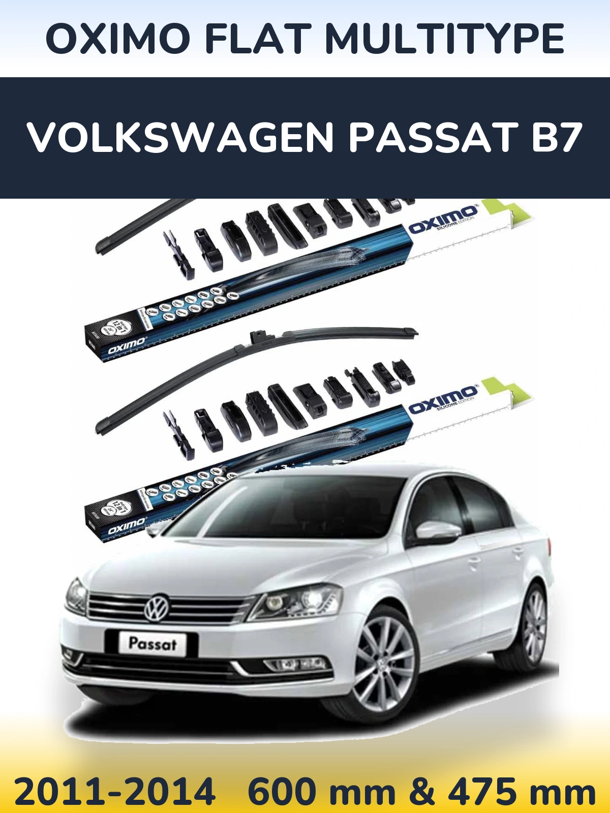 Sada předních stěračů Oximo Flat MultiType 600 a 475 mm pro Volkswagen Passat B7 2011-2014