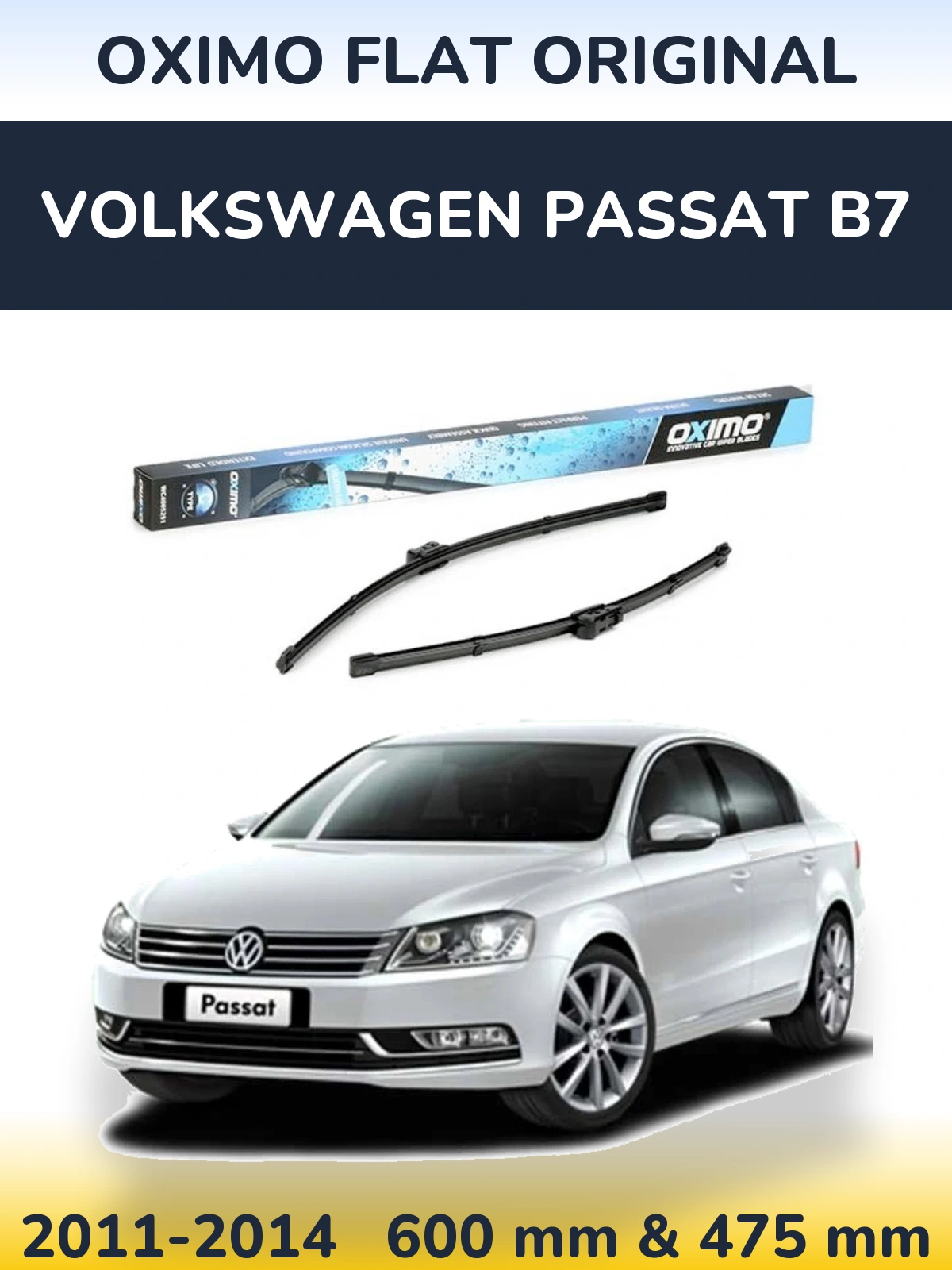 Sada předních stěračů Oximo Flat Original 600 a 475 mm pro Volkswagen Passat B7 2011-2014
