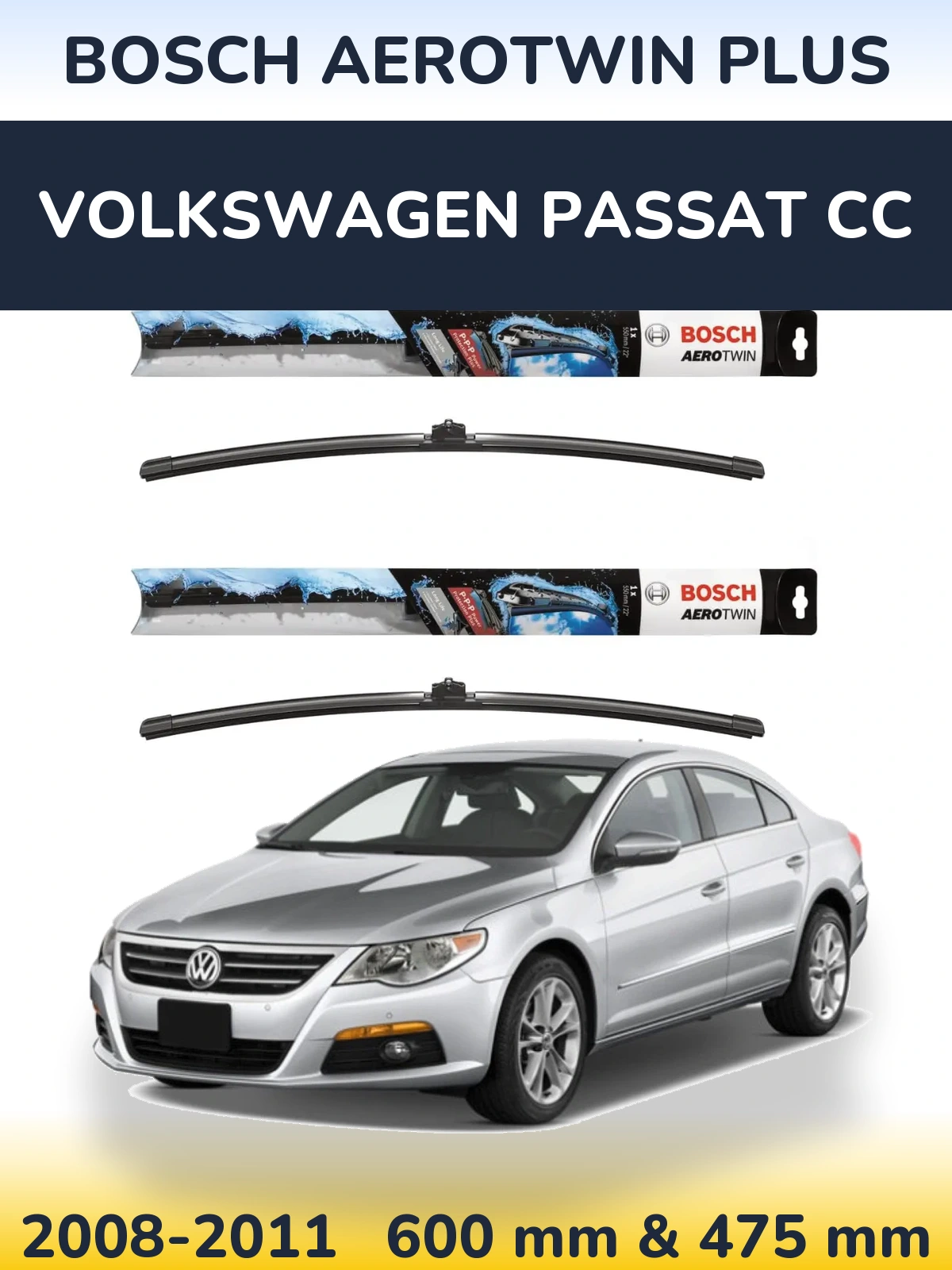 Sada předních stěračů BOSCH AeroTwin Plus 600 a 475 mm pro Volkswagen Passat CC 2008-2011