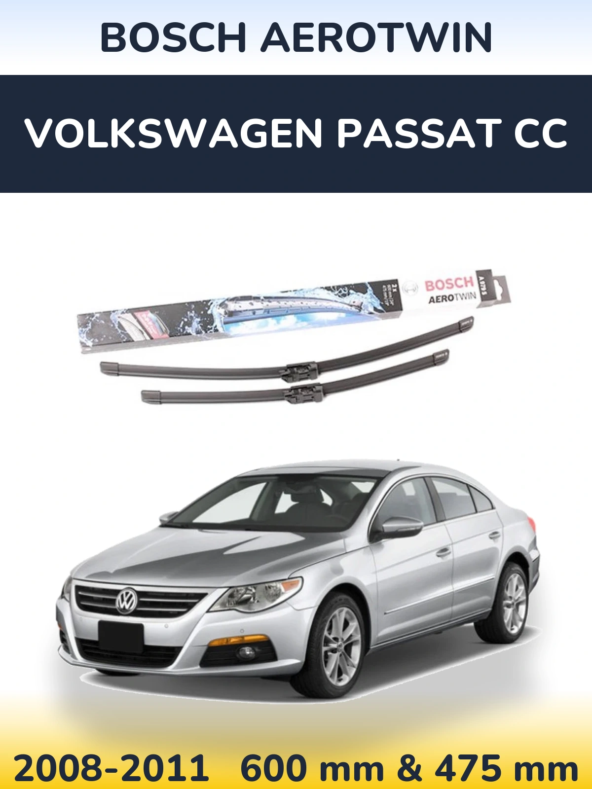 Sada předních stěračů BOSCH AeroTwin 600 a 475 mm pro Volkswagen Passat CC 2008-2011