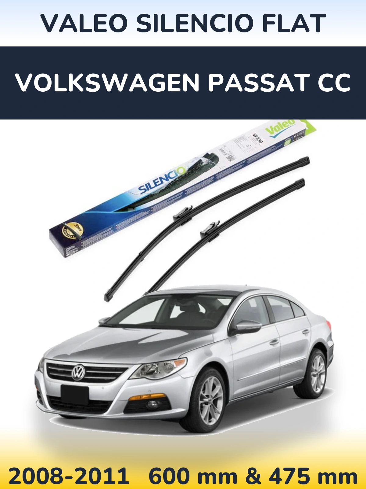 Sada předních stěračů Valeo Silencio Flat 600 a 475 mm pro Volkswagen Passat CC 2008-2011