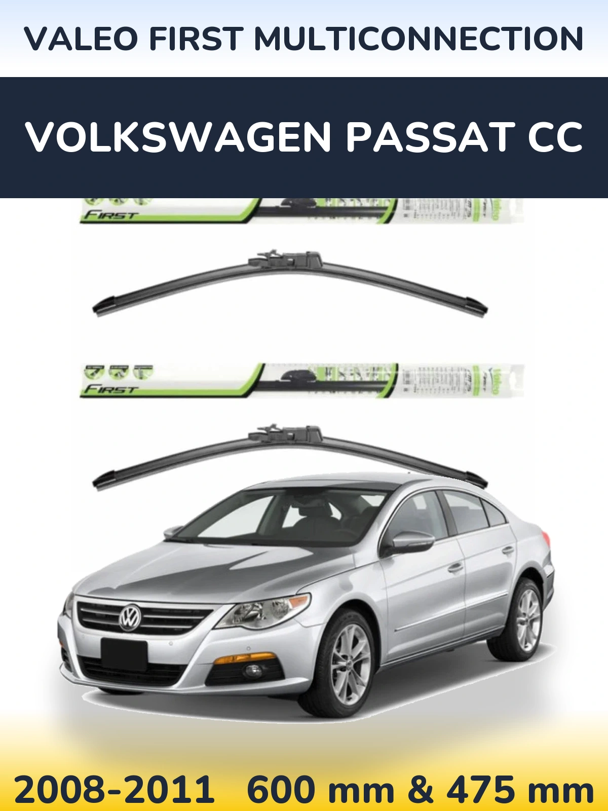 Sada předních stěračů Valeo First MultiConnection 600 a 475 mm pro Volkswagen Passat CC 2008-2011