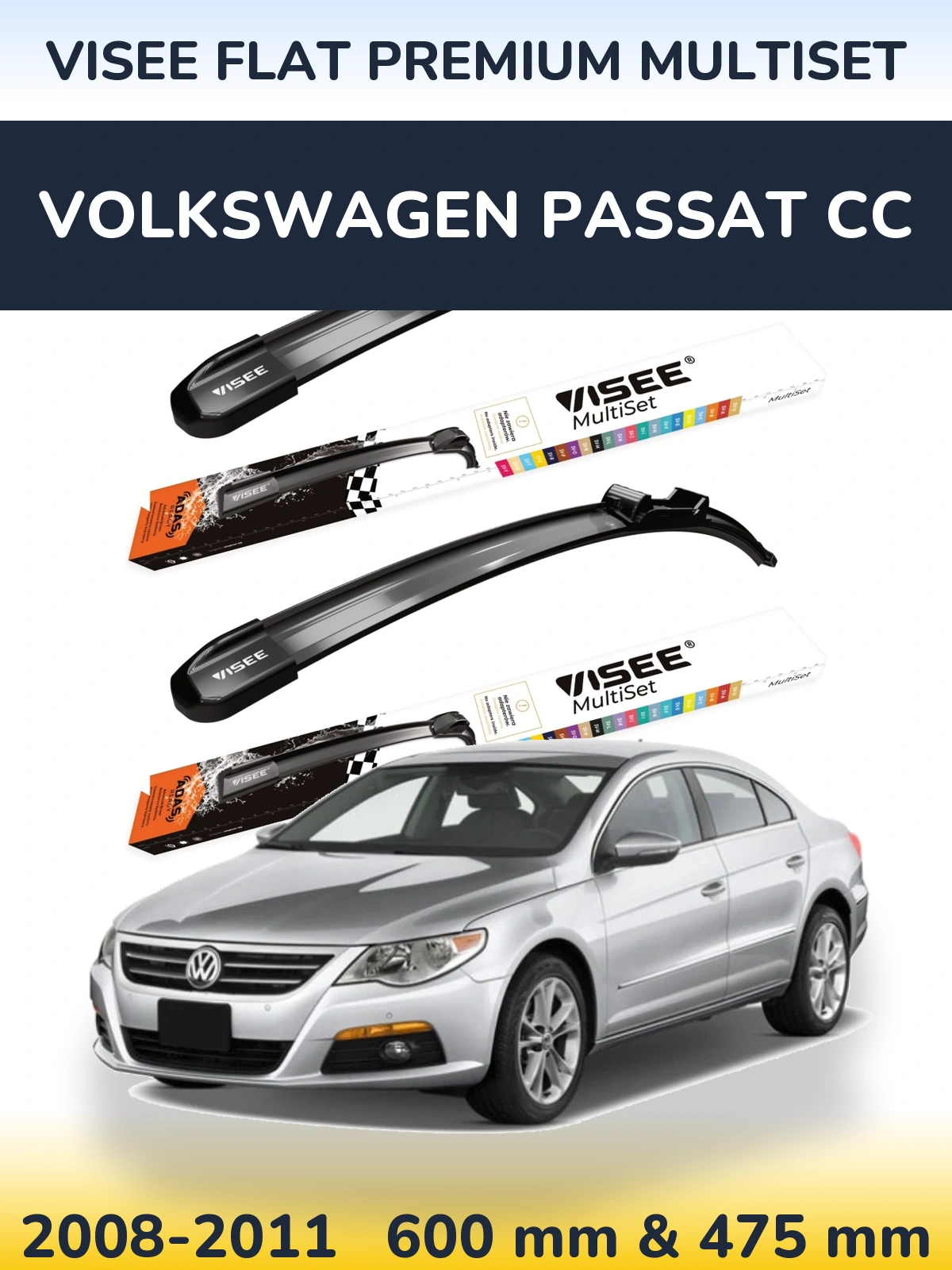 Sada předních stěračů VISEE FLAT PREMIUM MultiSet 600 a 475 mm pro Volkswagen Passat CC 2008-2011