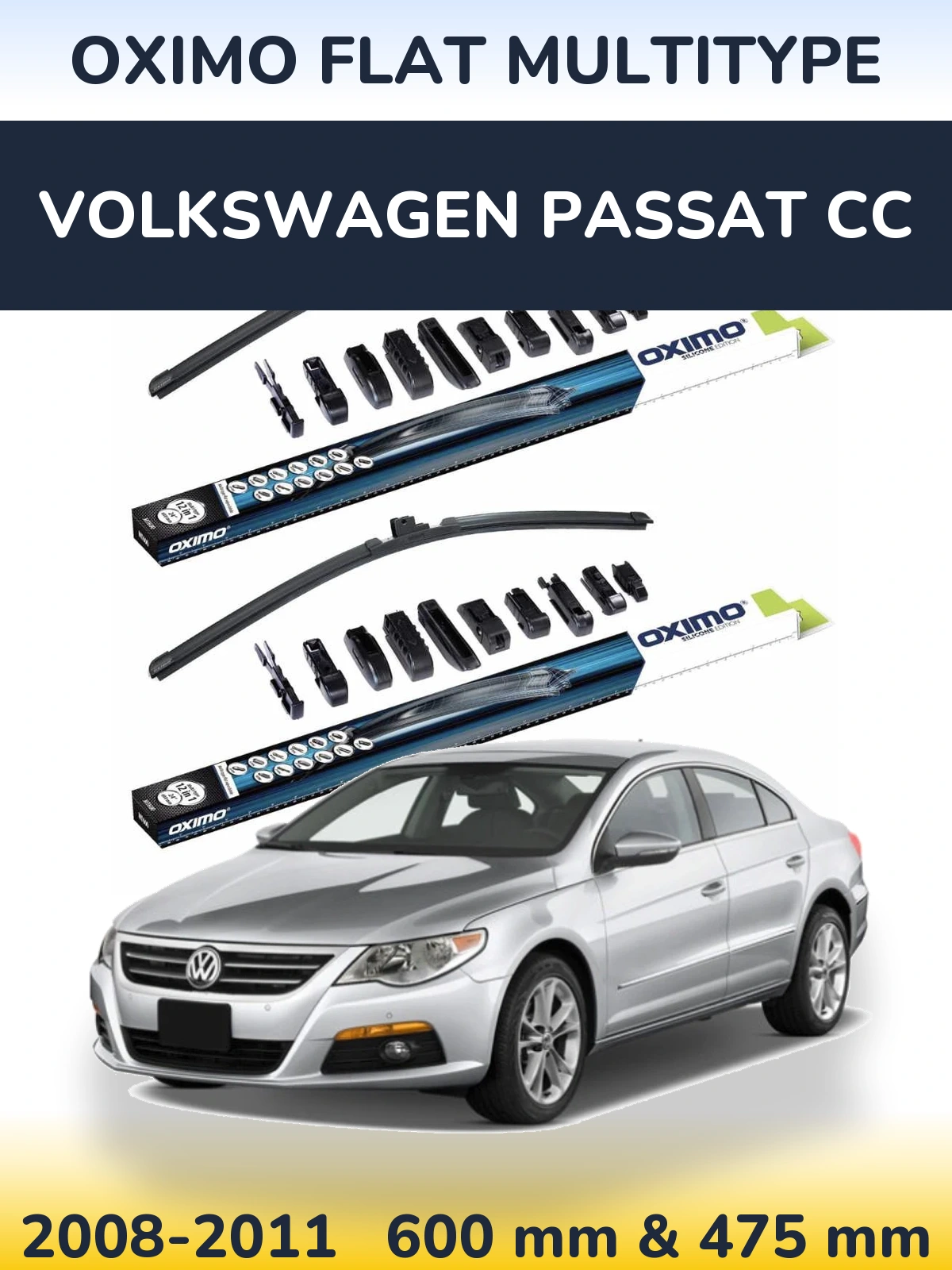 Sada předních stěračů Oximo Flat MultiType 600 a 475 mm pro Volkswagen Passat CC 2008-2011