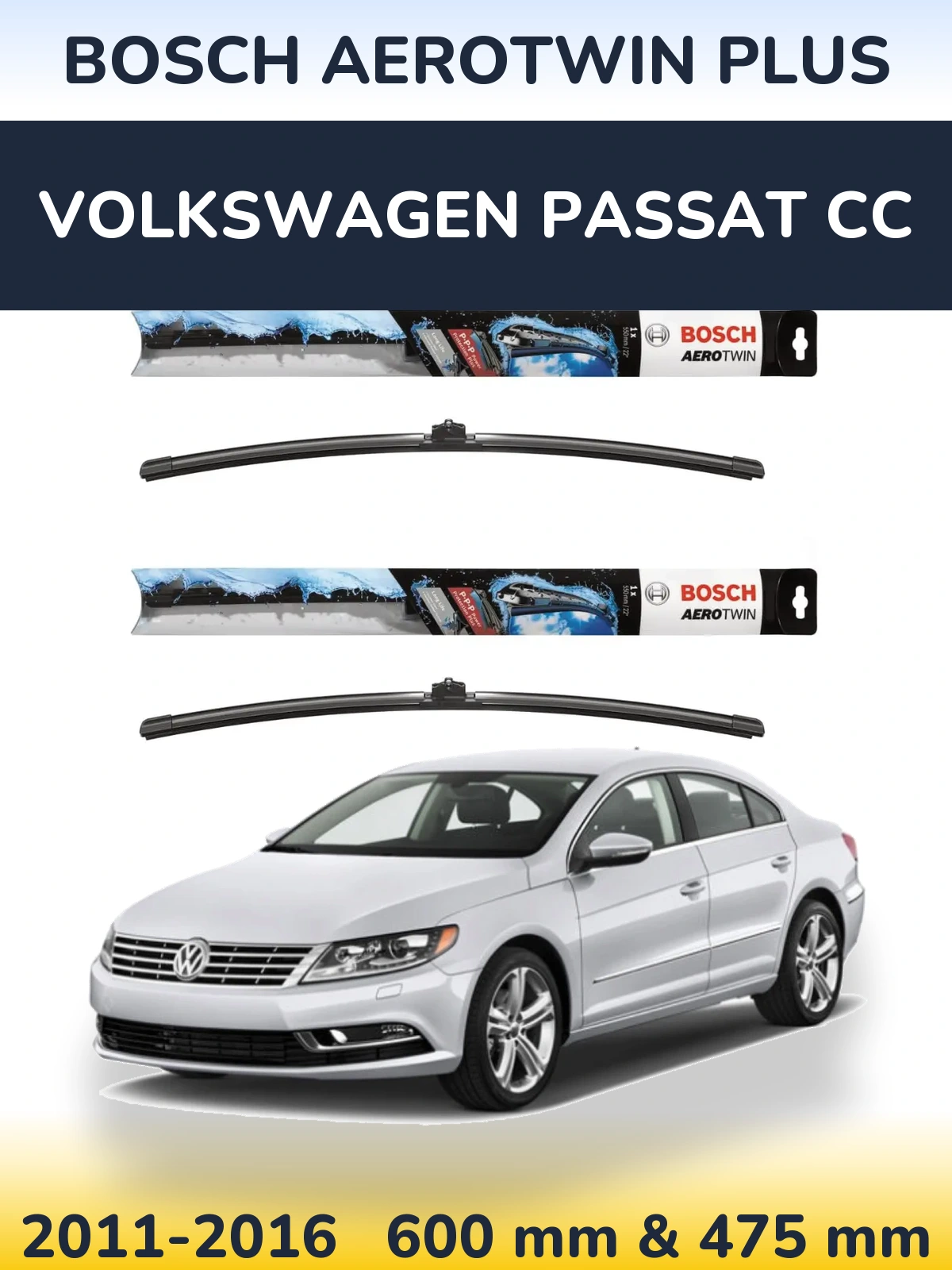 Sada předních stěračů BOSCH AeroTwin Plus 600 a 475 mm pro Volkswagen Passat CC 2011-2016