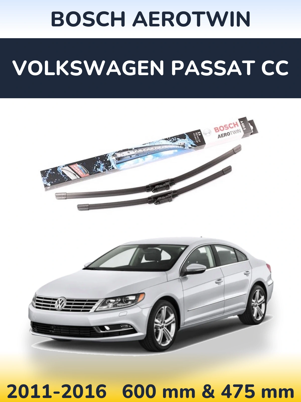 Sada předních stěračů BOSCH AeroTwin 600 a 475 mm pro Volkswagen Passat CC 2011-2016