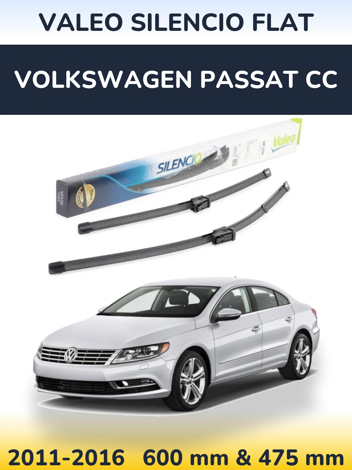 Sada předních stěračů Valeo Silencio Flat 600 a 475 mm pro Volkswagen Passat CC 2011-2016