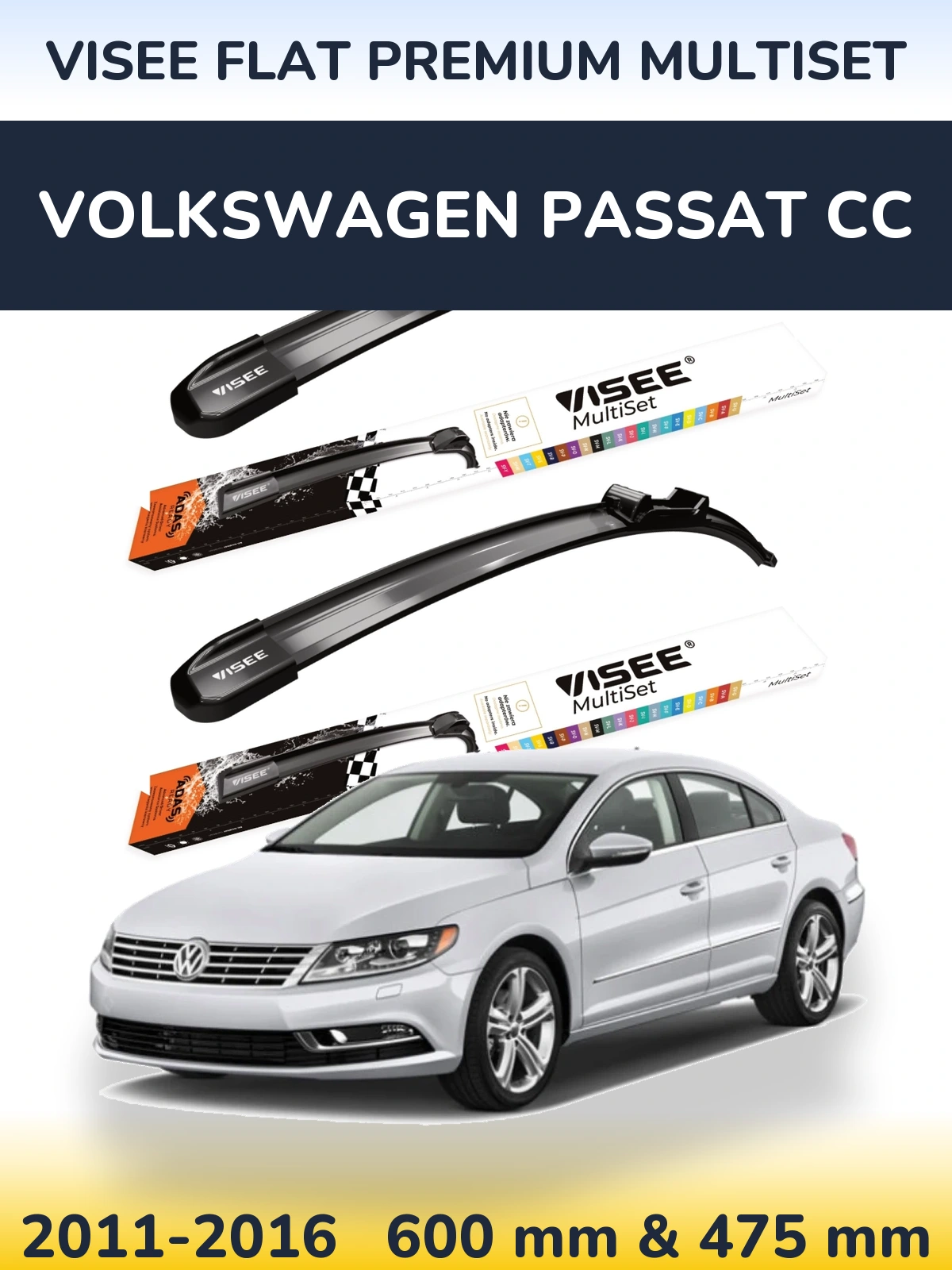 Sada předních stěračů VISEE FLAT PREMIUM MultiSet 600 a 475 mm pro Volkswagen Passat CC 2011-2016