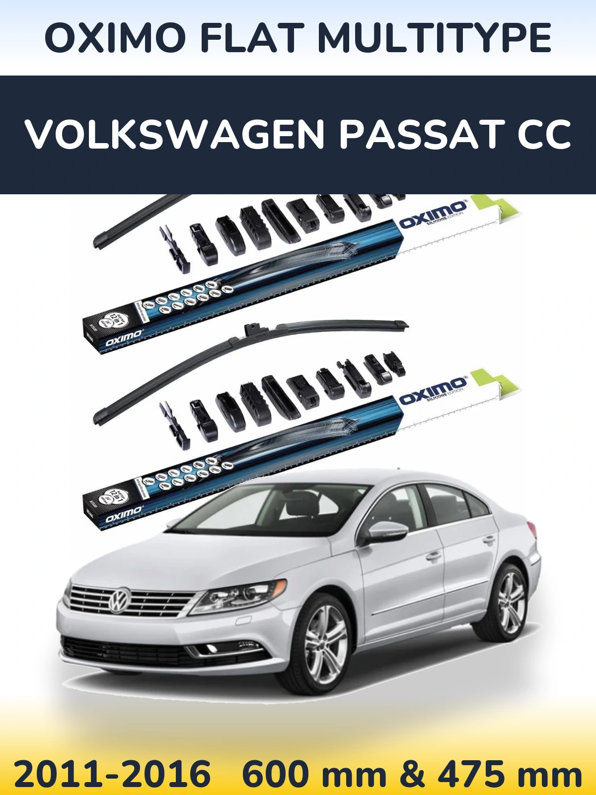 Sada předních stěračů Oximo Flat MultiType 600 a 475 mm pro Volkswagen Passat CC 2011-2016