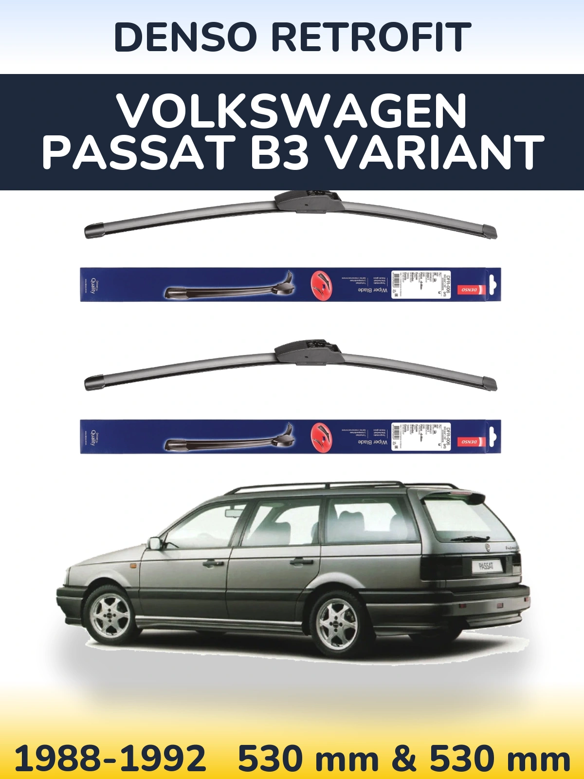 Sada předních stěračů Denso Retrofit 530 a 530 mm pro Volkswagen Passat B3 Variant 1988-1992