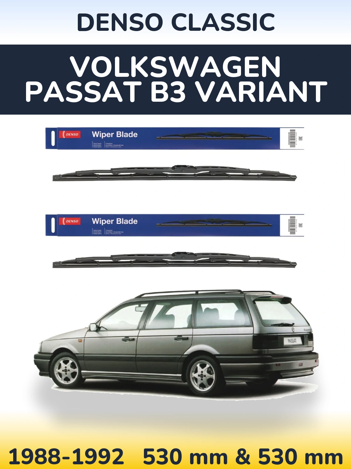 Sada předních stěračů Denso Classic 530 a 530 mm pro Volkswagen Passat B3 Variant 1988-1992