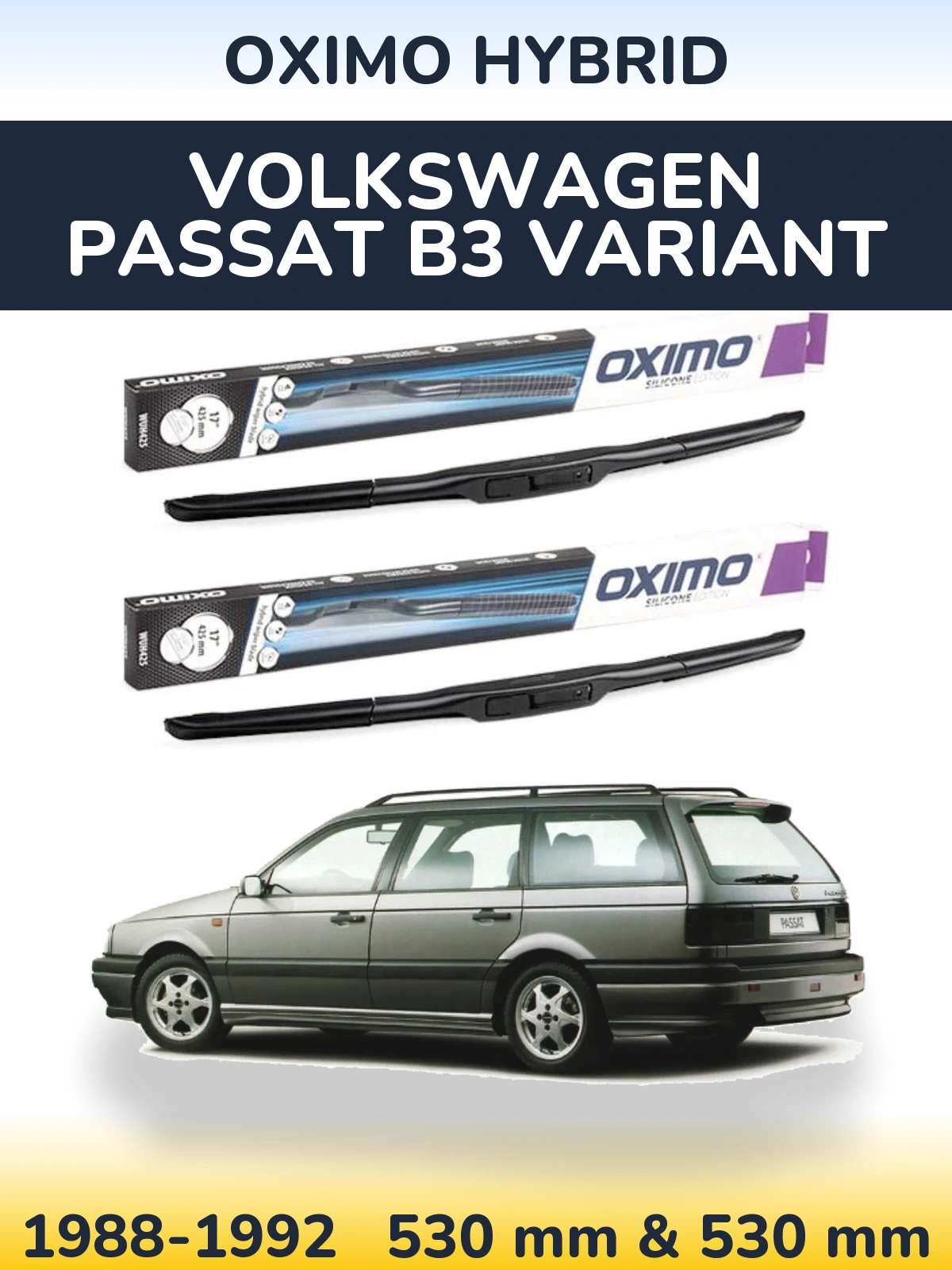 Sada předních stěračů Oximo Hybrid 530 a 530 mm pro Volkswagen Passat B3 Variant 1988-1992