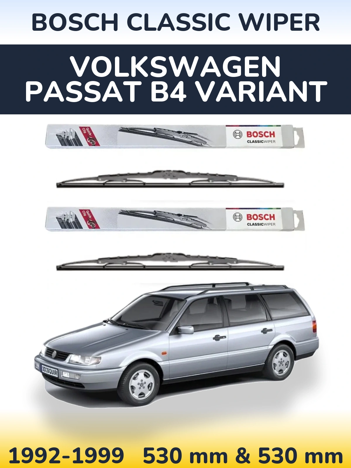 Sada předních stěračů BOSCH Classic Wiper 530 a 530 mm pro Volkswagen Passat B4 Variant 1992-1999