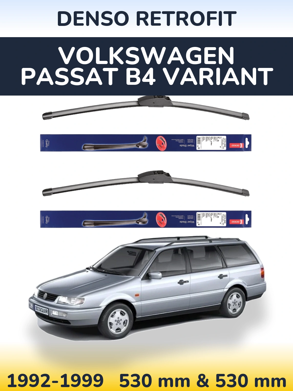 Sada předních stěračů Denso Retrofit 530 a 530 mm pro Volkswagen Passat B4 Variant 1992-1999
