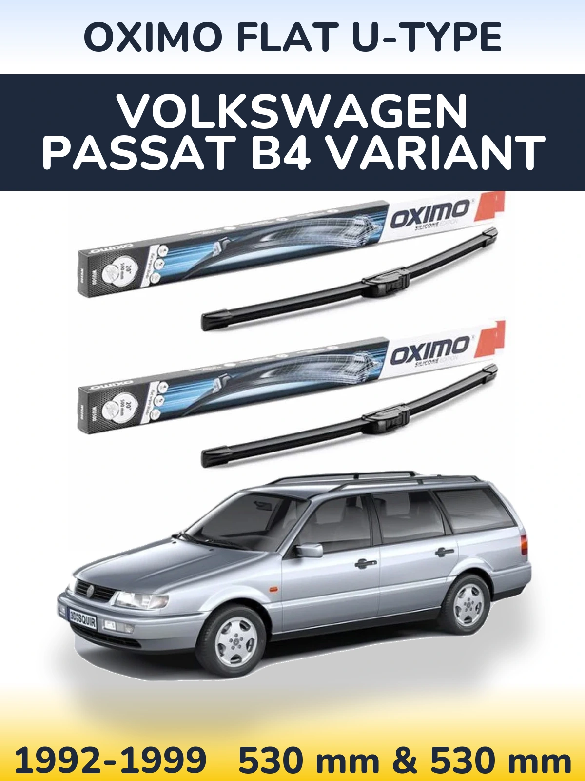 Sada předních stěračů Oximo Flat U-type 530 a 530 mm pro Volkswagen Passat B4 Variant 1992-1999