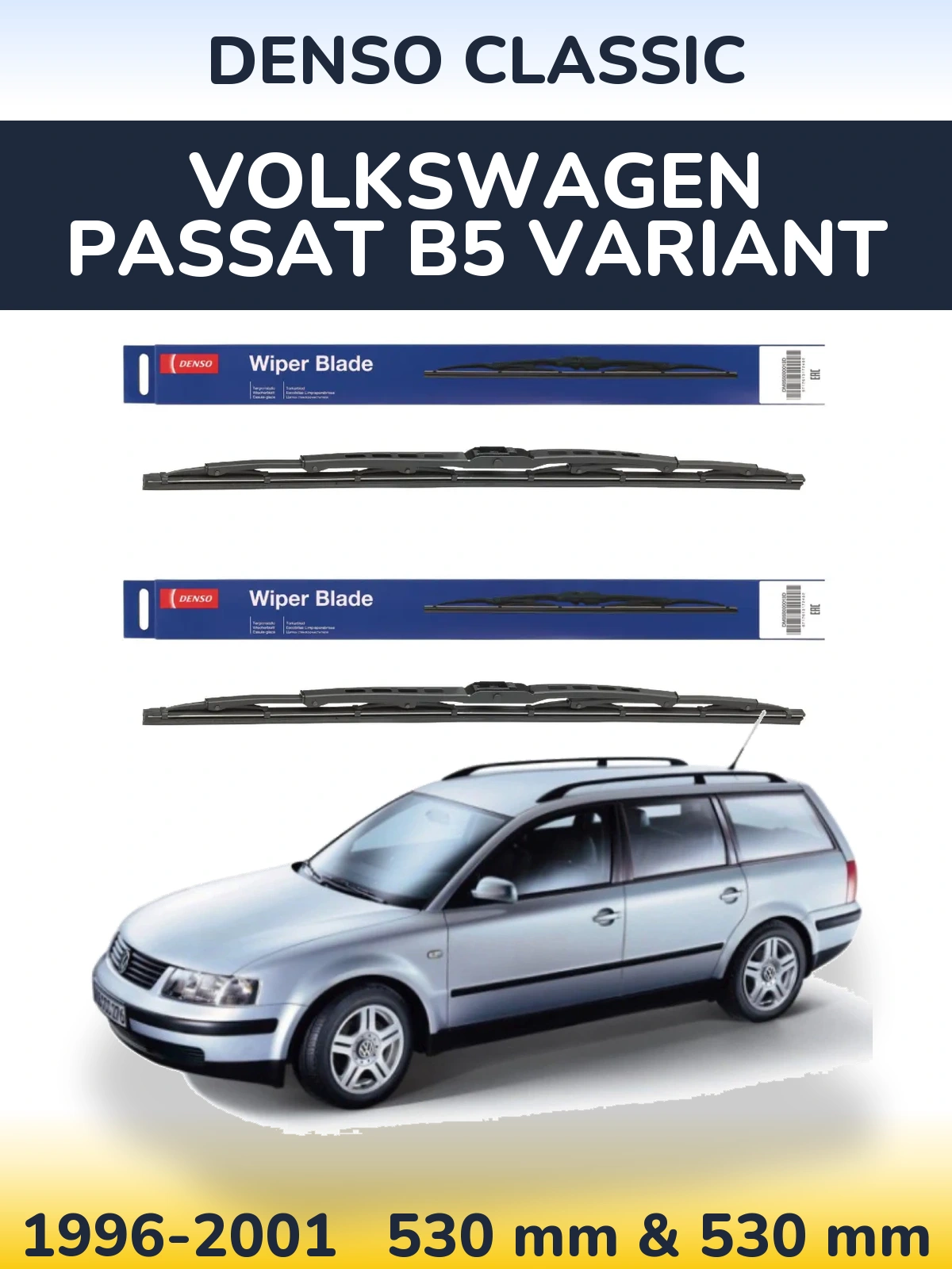 Sada předních stěračů Denso Classic 530 a 530 mm pro Volkswagen Passat B5 Variant 1996-2001
