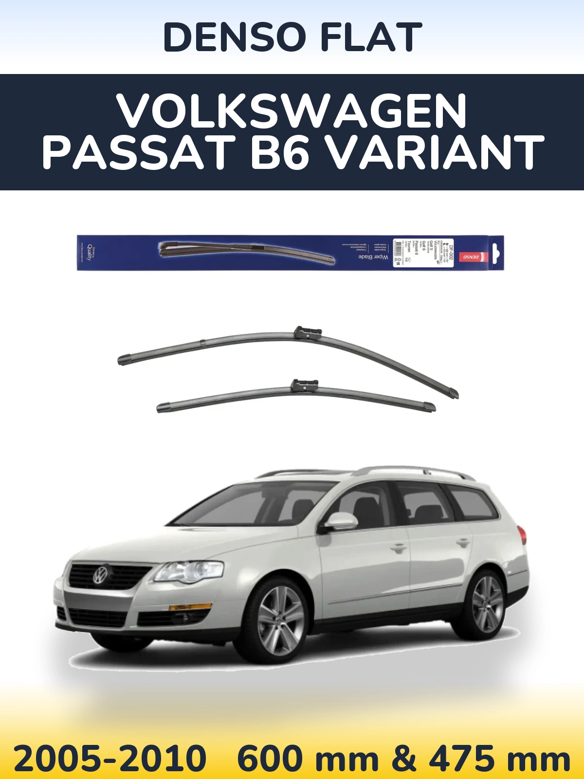 Sada předních stěračů Denso Flat 600 a 475 mm pro Volkswagen Passat B6 Variant 2005-2010
