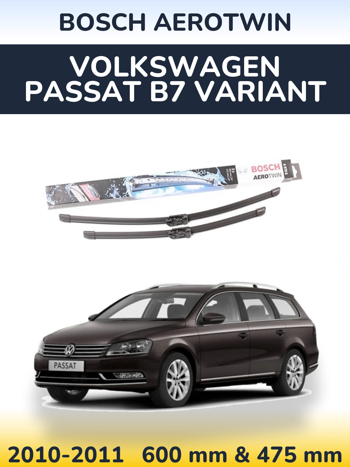 Sada předních stěračů BOSCH AeroTwin 600 a 475 mm pro Volkswagen Passat B7 Variant 2010-2011