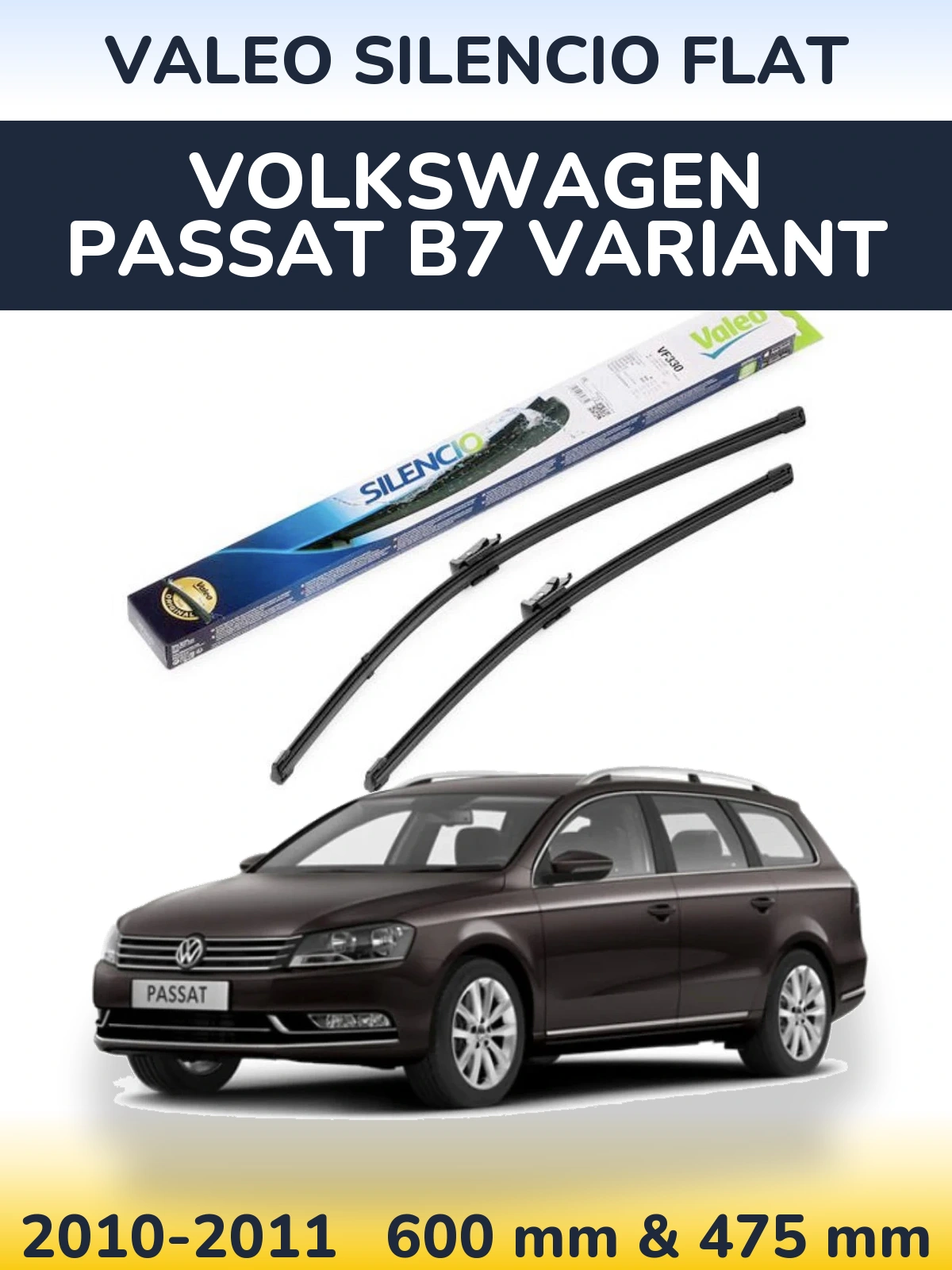 Sada předních stěračů Valeo Silencio Flat 600 a 475 mm pro Volkswagen Passat B7 Variant 2010-2011
