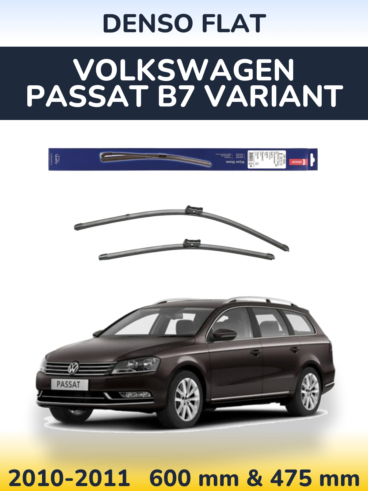 Sada předních stěračů Denso Flat 600 a 475 mm pro Volkswagen Passat B7 Variant 2010-2011