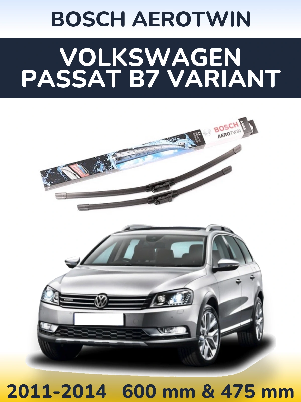 Sada předních stěračů BOSCH AeroTwin 600 a 475 mm pro Volkswagen Passat B7 Variant 2011-2014