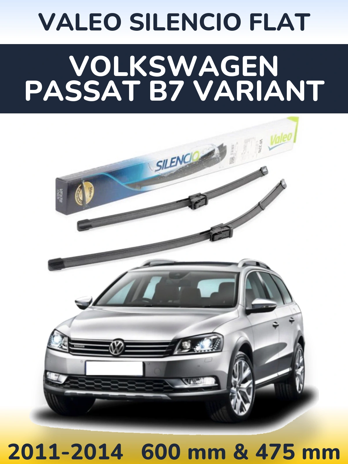 Sada předních stěračů Valeo Silencio Flat 600 a 475 mm pro Volkswagen Passat B7 Variant 2011-2014