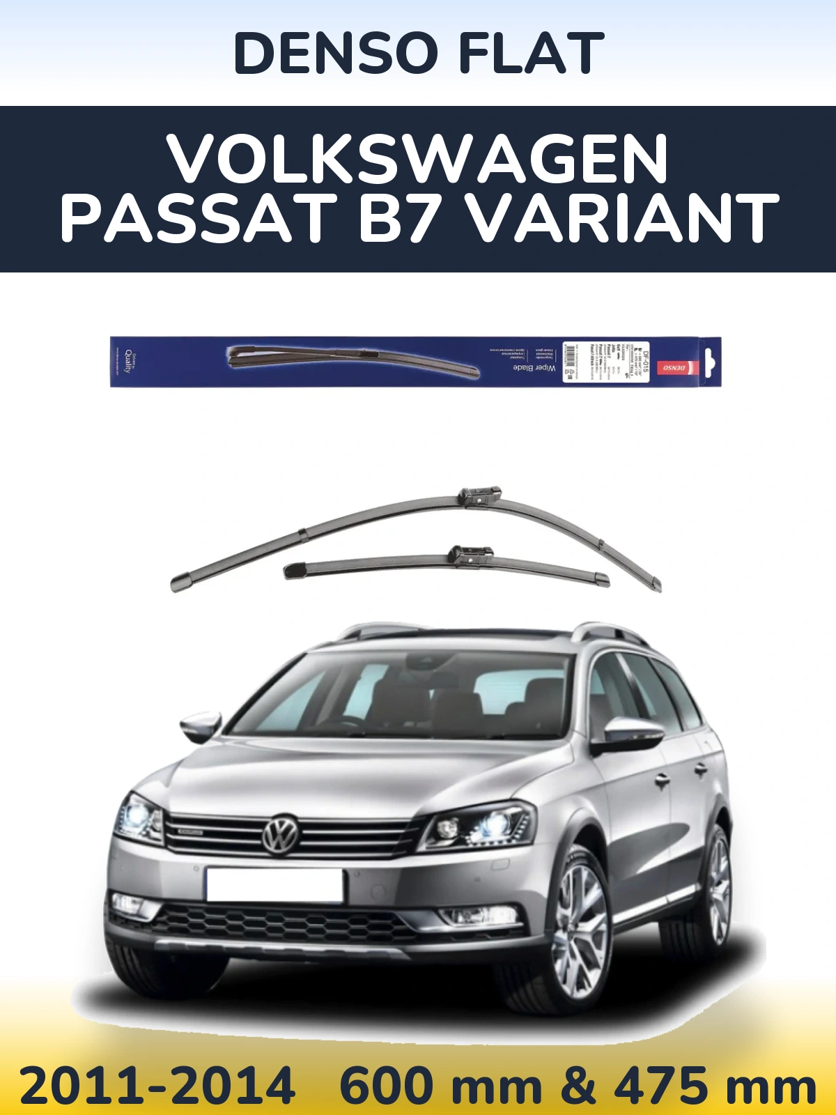 Sada předních stěračů Denso Flat 600 a 475 mm pro Volkswagen Passat B7 Variant 2011-2014