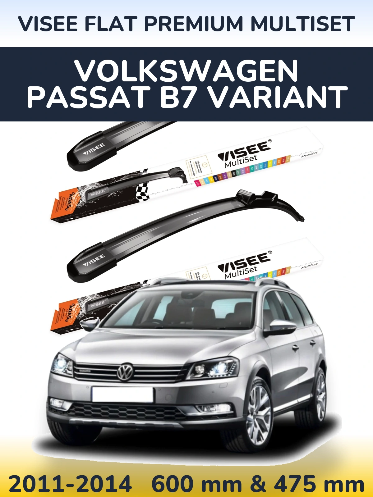 Sada předních stěračů VISEE FLAT PREMIUM MultiSet 600 a 475 mm pro Volkswagen Passat B7 Variant 2011-2014