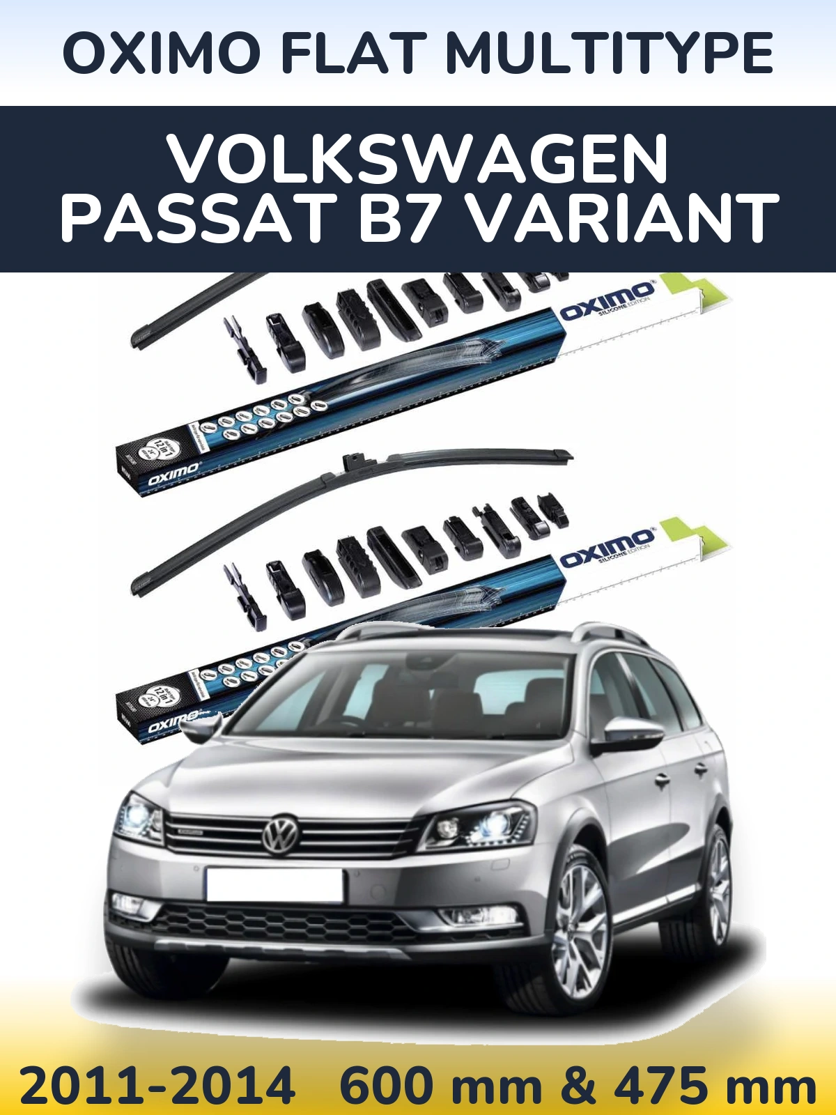 Sada předních stěračů Oximo Flat MultiType 600 a 475 mm pro Volkswagen Passat B7 Variant 2011-2014