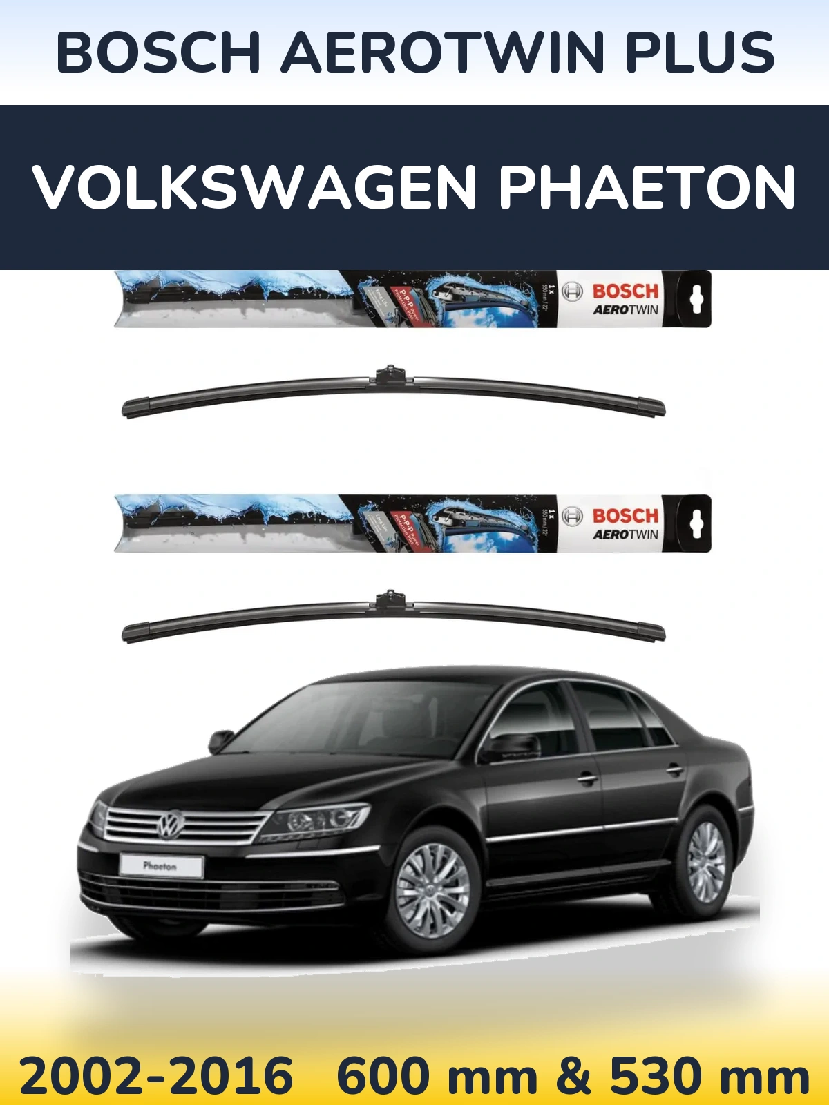 Sada předních stěračů BOSCH AeroTwin Plus 600 a 530 mm pro Volkswagen Phaeton 2002-2016