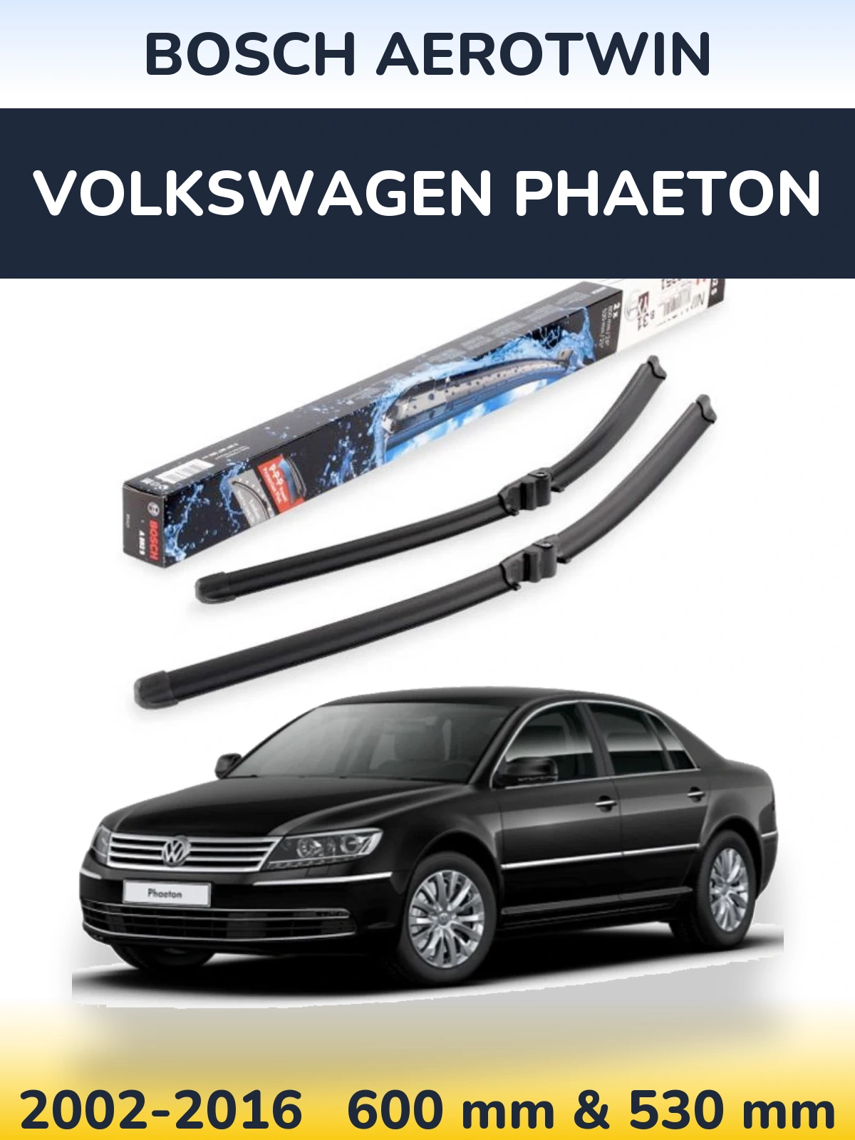 Sada předních stěračů BOSCH AeroTwin 600 a 530 mm pro Volkswagen Phaeton 2002-2016