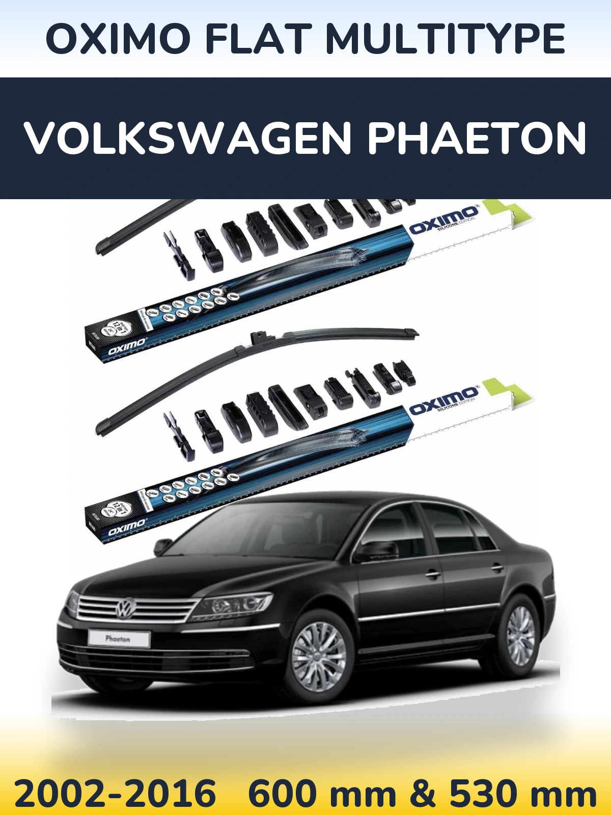 Sada předních stěračů Oximo Flat MultiType 600 a 530 mm pro Volkswagen Phaeton 2002-2016
