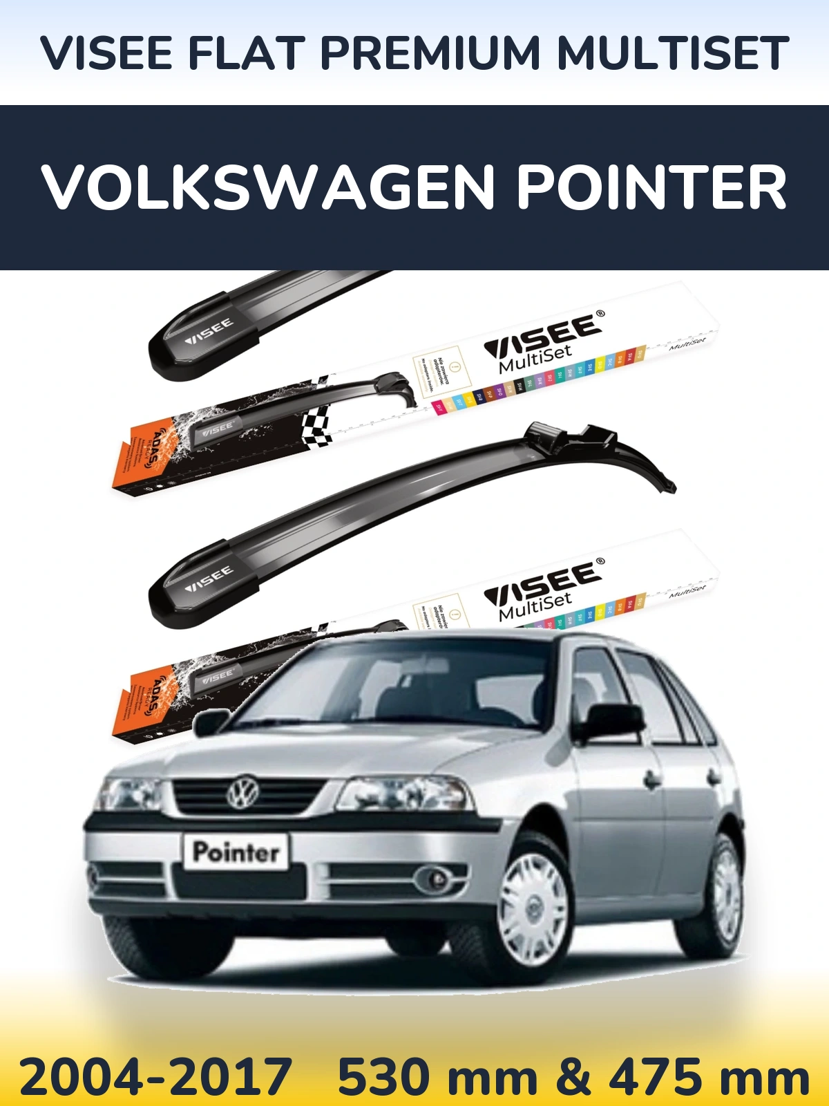 Sada předních stěračů VISEE FLAT PREMIUM MultiSet 530 a 475 mm pro Volkswagen Pointer 2004-2017