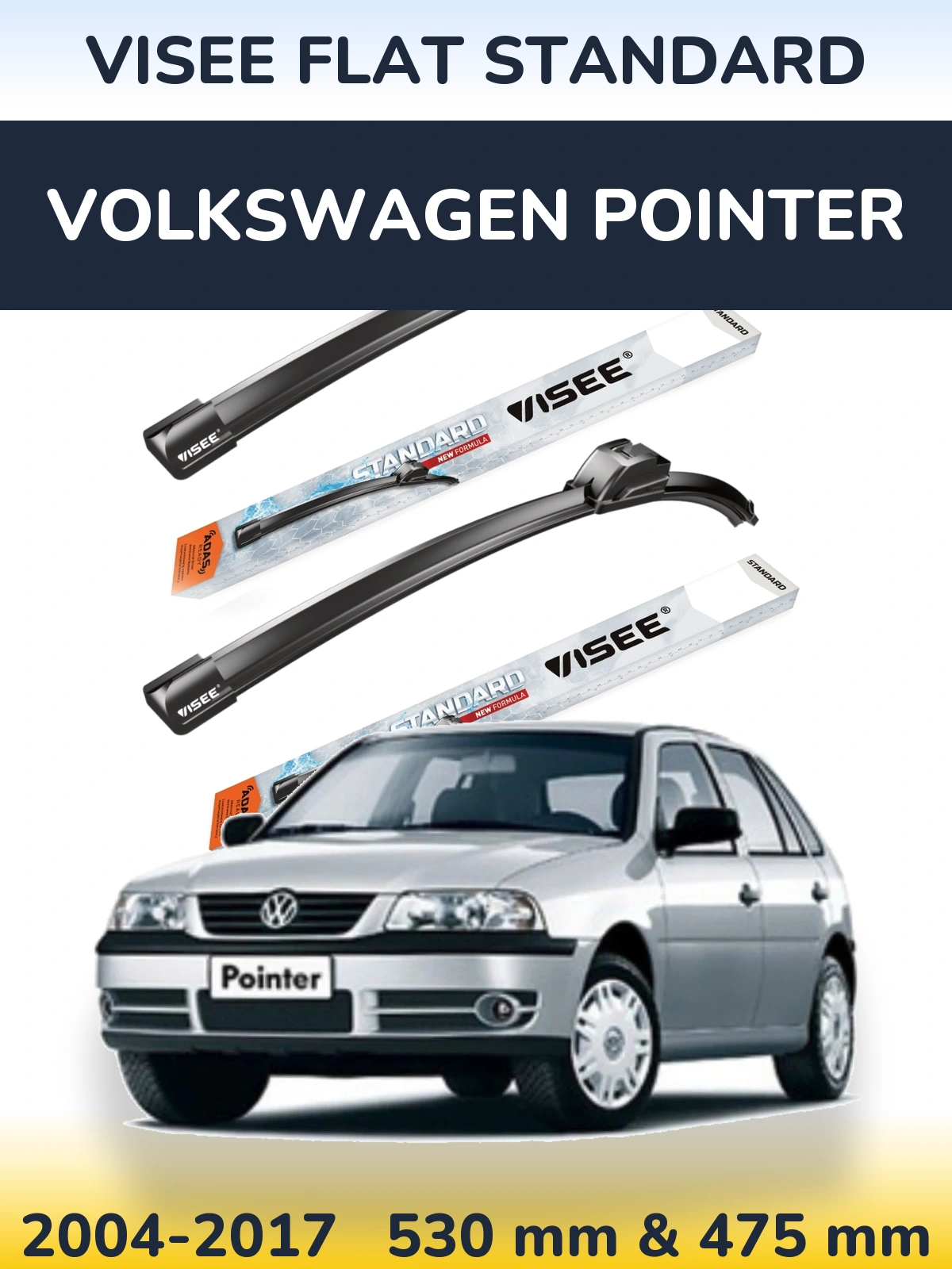 Sada předních stěračů VISEE FLAT STANDARD 530 a 475 mm pro Volkswagen Pointer 2004-2017