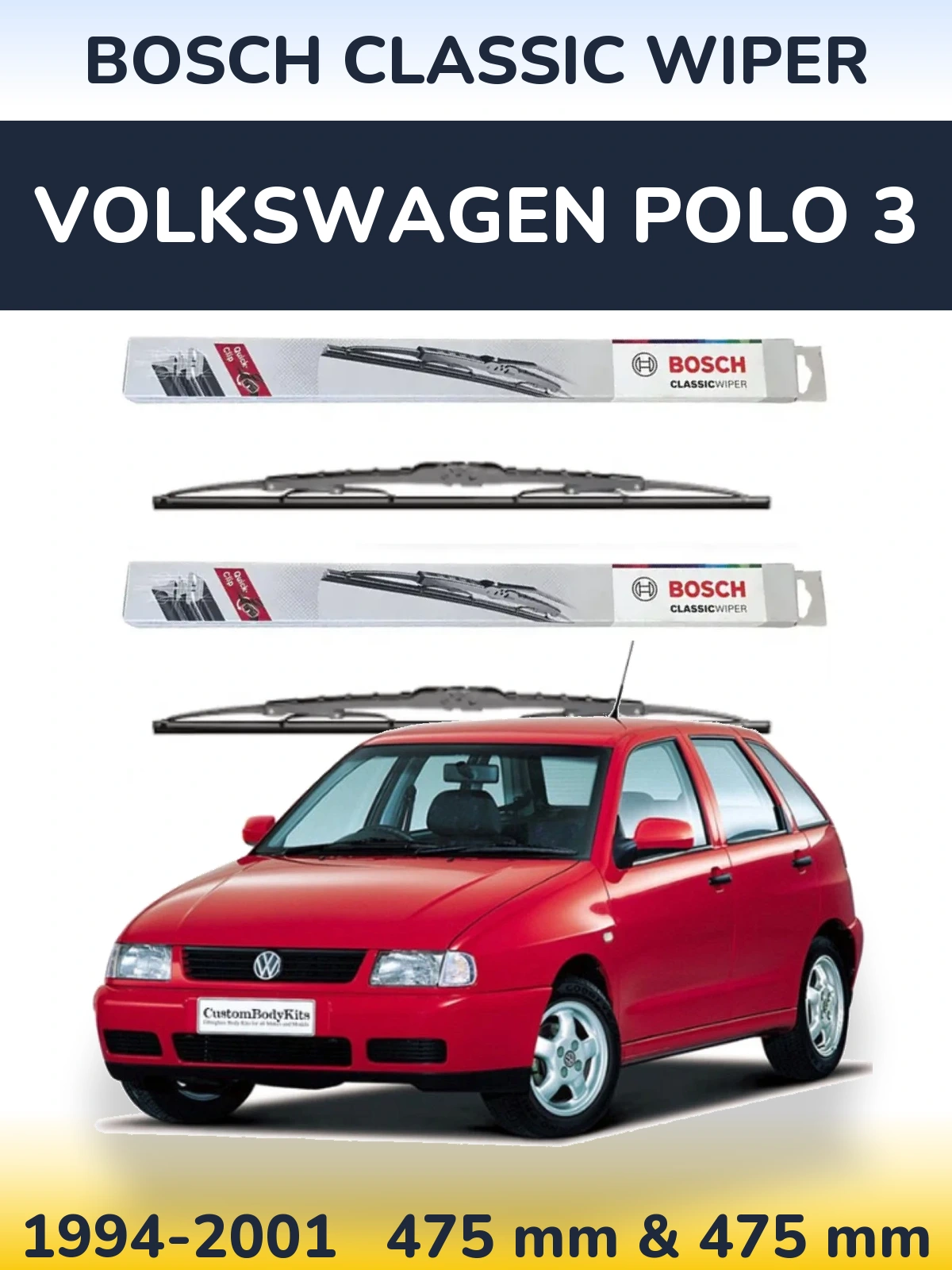 Sada předních stěračů BOSCH Classic Wiper 475 a 475 mm pro Volkswagen Polo 3 1994-2001