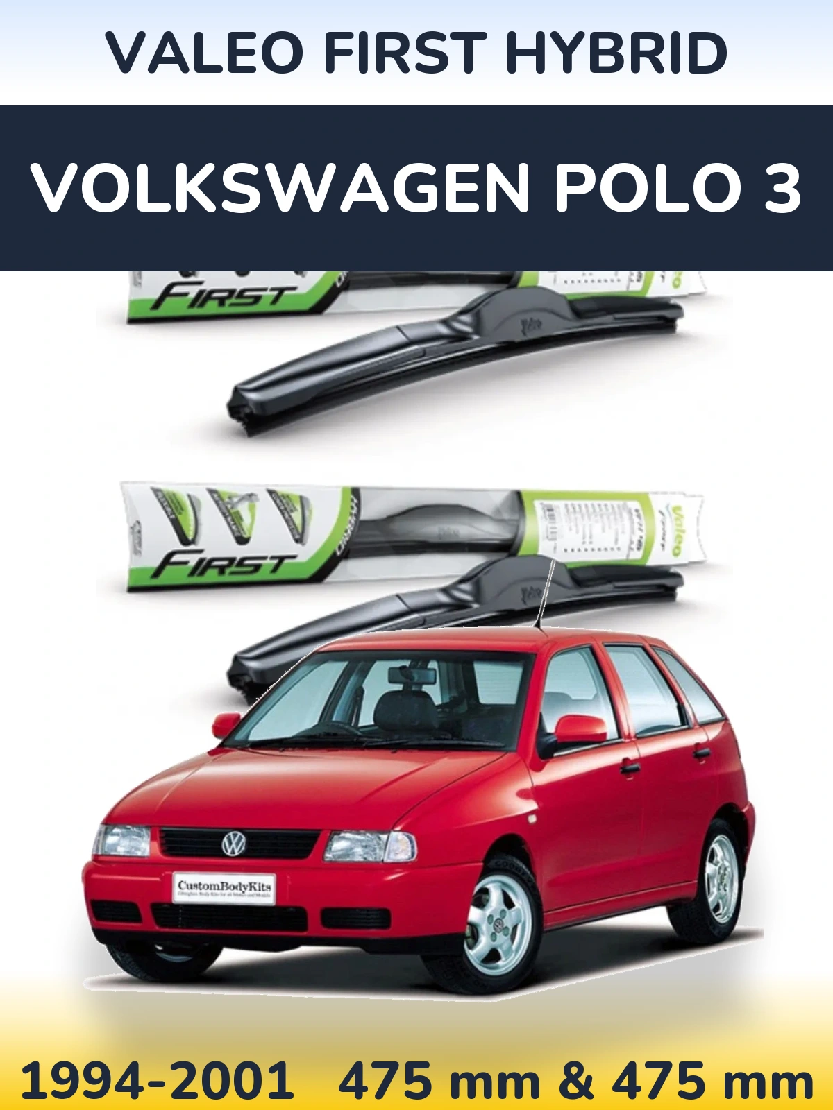 Sada předních stěračů Valeo First Hybrid 475 a 475 mm pro Volkswagen Polo 3 1994-2001