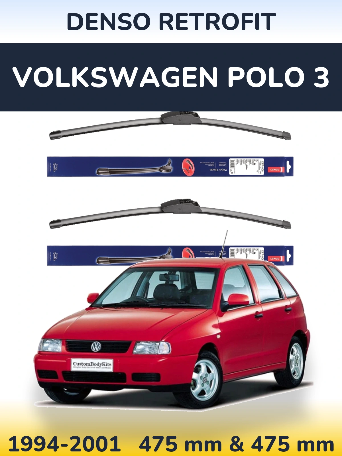 Sada předních stěračů Denso Retrofit 475 a 475 mm pro Volkswagen Polo 3 1994-2001
