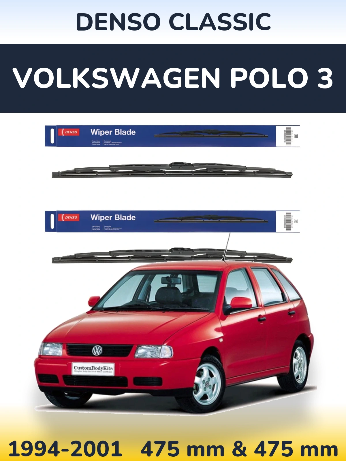 Sada předních stěračů Denso Classic 475 a 475 mm pro Volkswagen Polo 3 1994-2001
