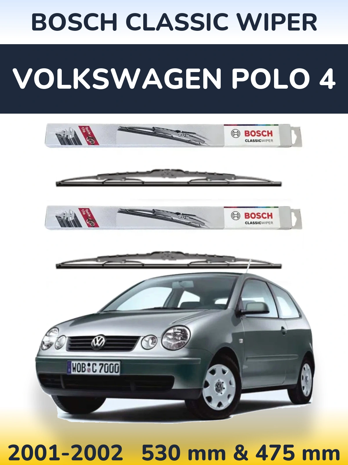 Sada předních stěračů BOSCH Classic Wiper 530 a 475 mm pro Volkswagen Polo 4 2001-2002