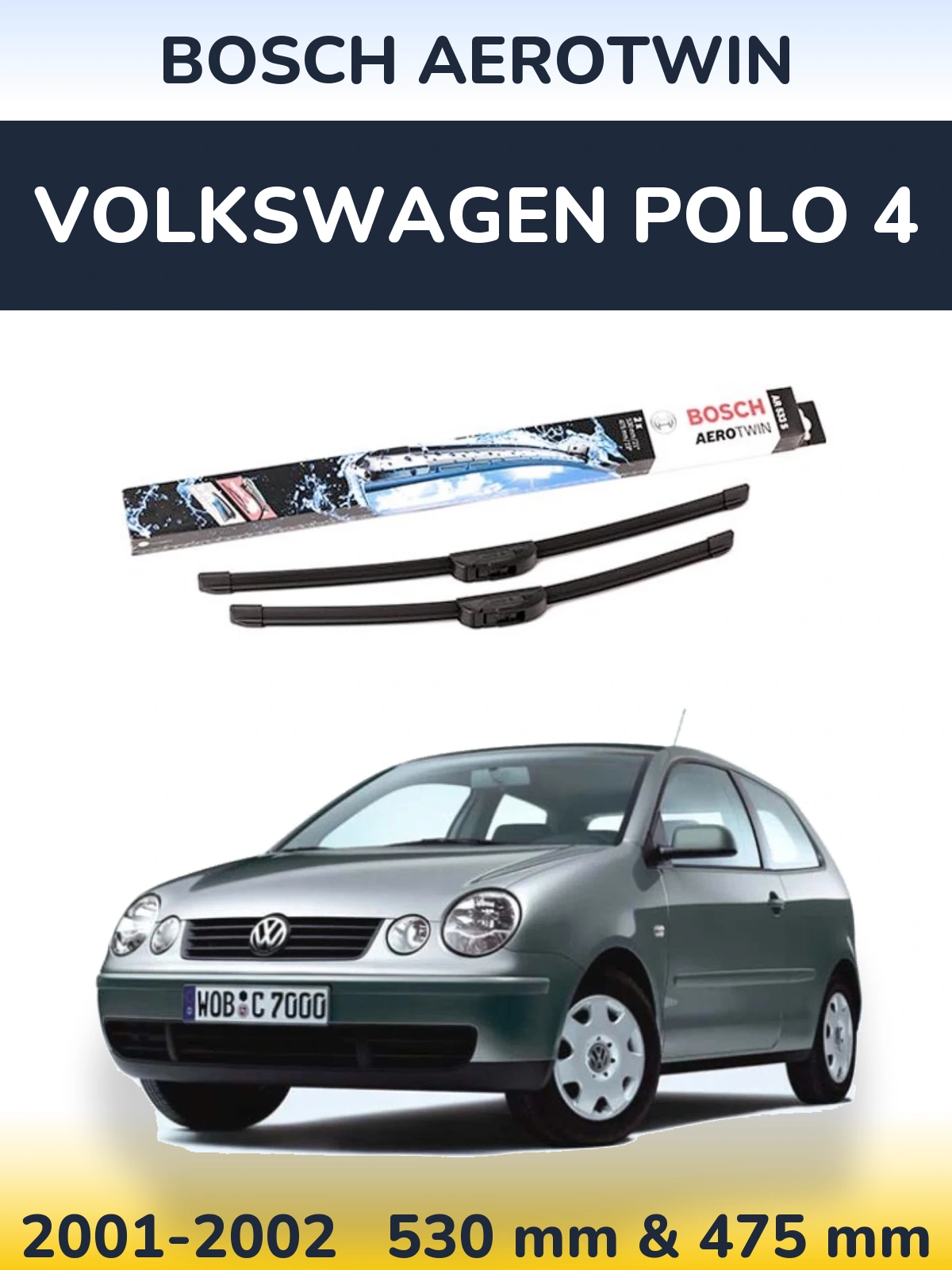 Sada předních stěračů BOSCH AeroTwin 530 a 475 mm pro Volkswagen Polo 4 2001-2002
