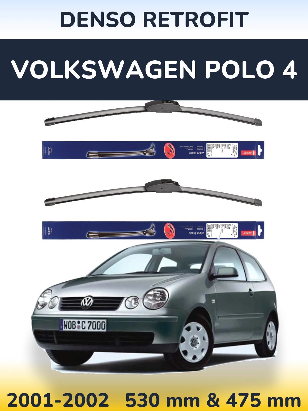 Sada předních stěračů Denso Retrofit 530 a 475 mm pro Volkswagen Polo 4 2001-2002