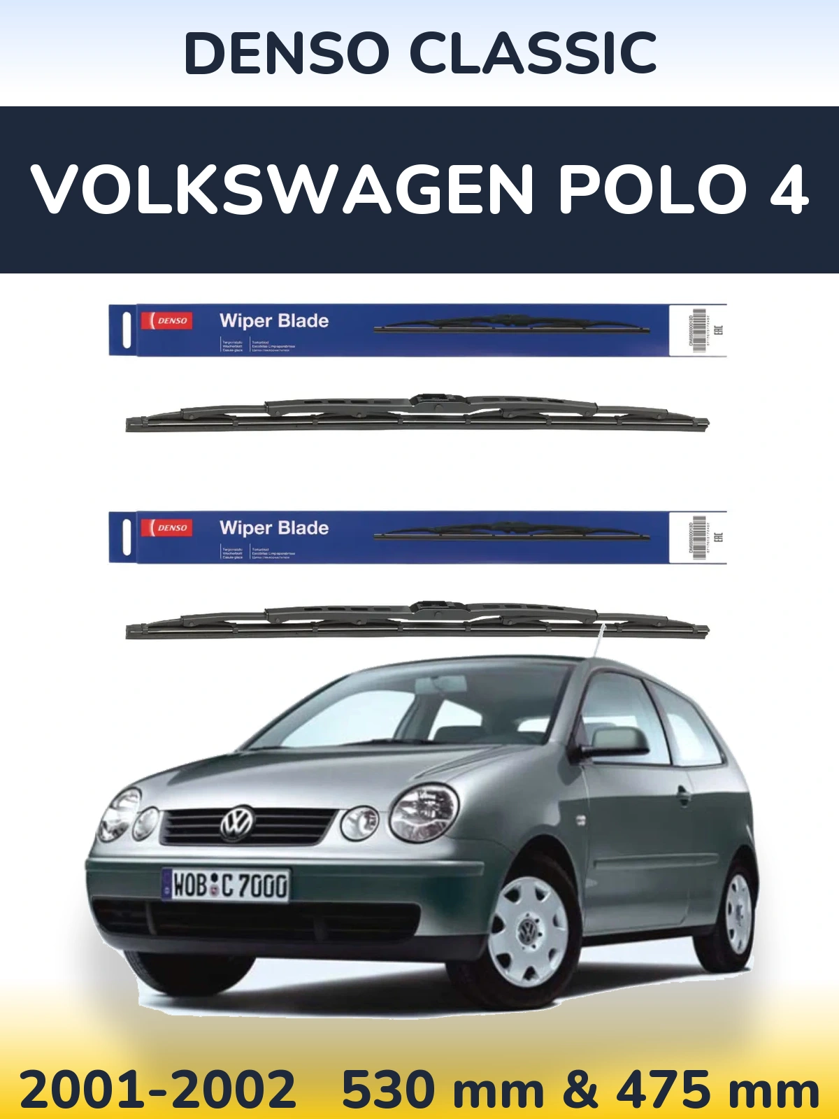 Sada předních stěračů Denso Classic 530 a 475 mm pro Volkswagen Polo 4 2001-2002