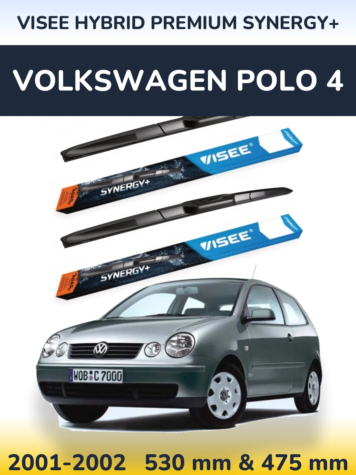 Sada předních stěračů VISEE HYBRID PREMIUM SYNERGY+ 530 a 475 mm pro Volkswagen Polo 4 2001-2002