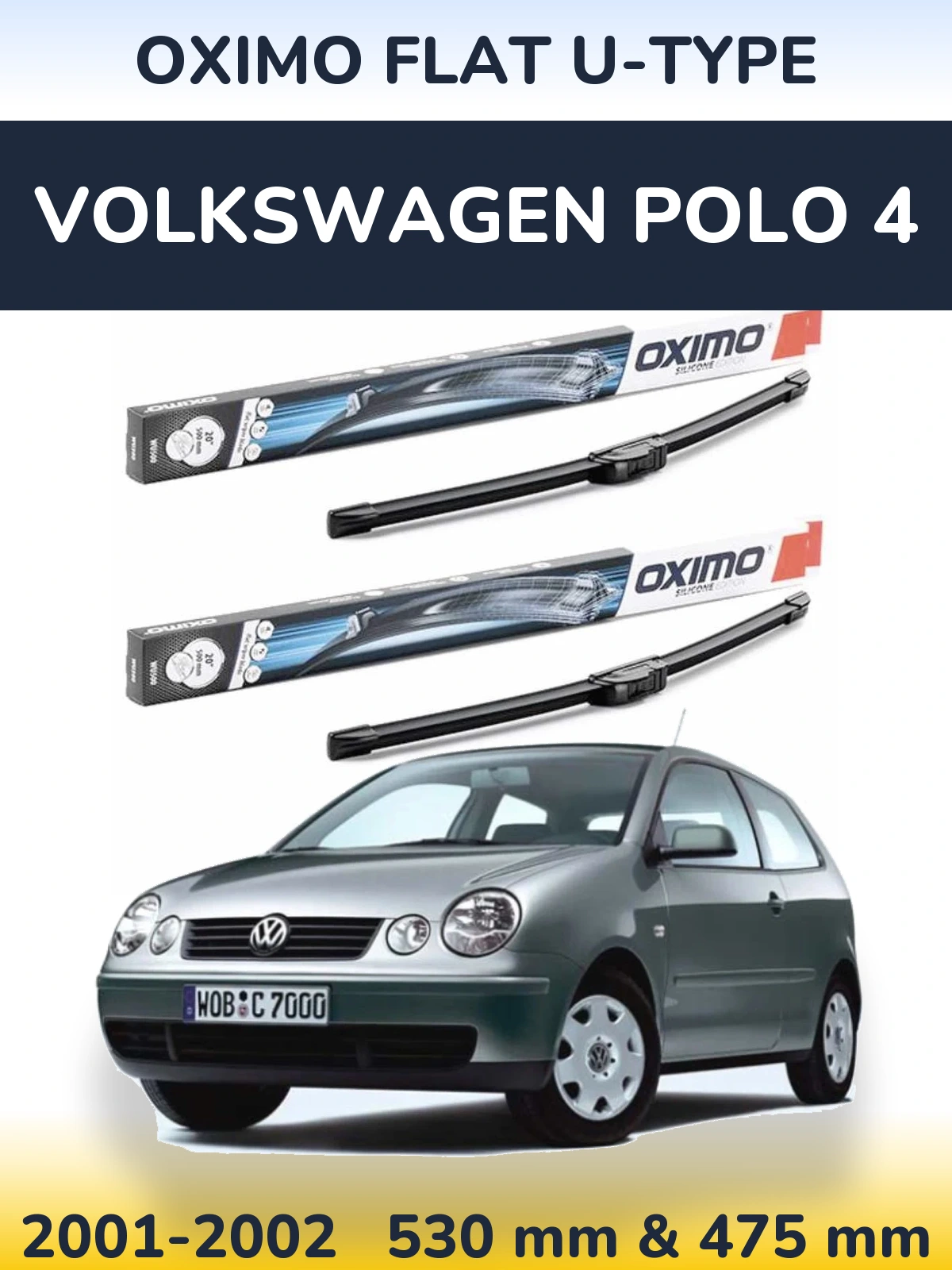 Sada předních stěračů Oximo Flat U-type 530 a 475 mm pro Volkswagen Polo 4 2001-2002