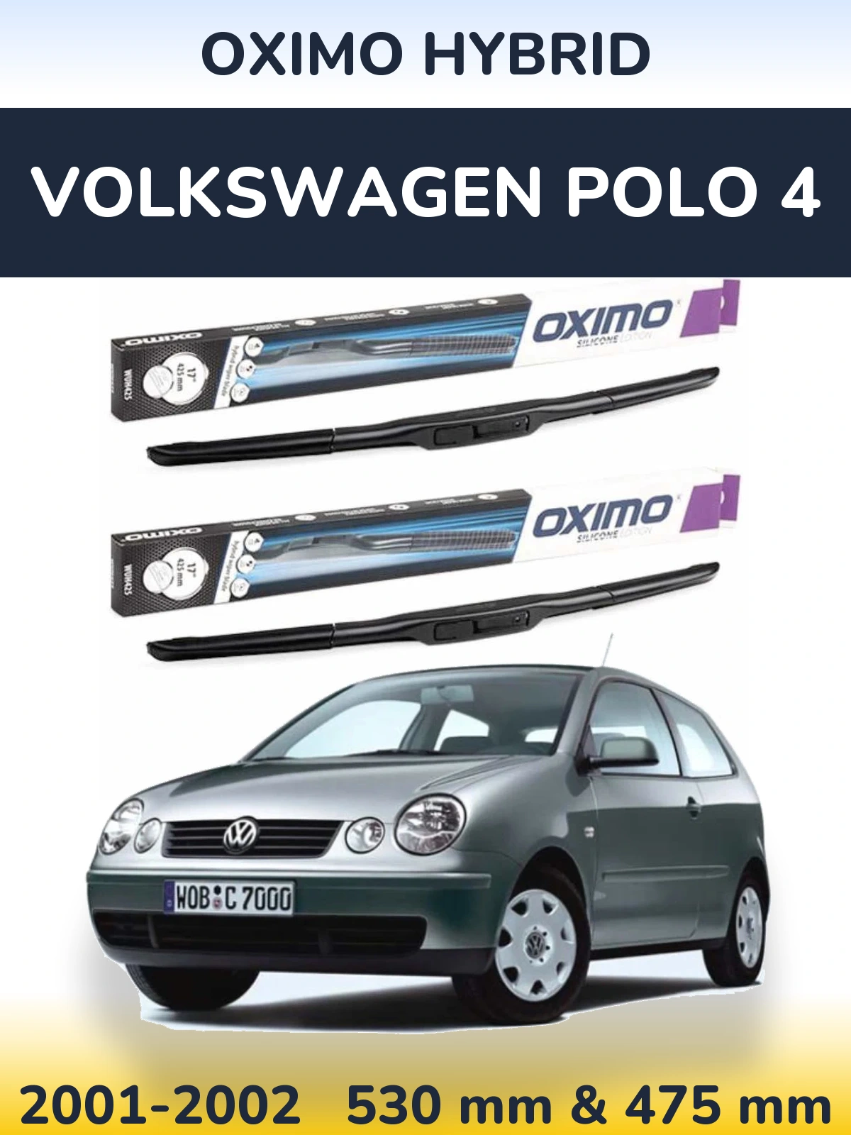 Sada předních stěračů Oximo Hybrid 530 a 475 mm pro Volkswagen Polo 4 2001-2002
